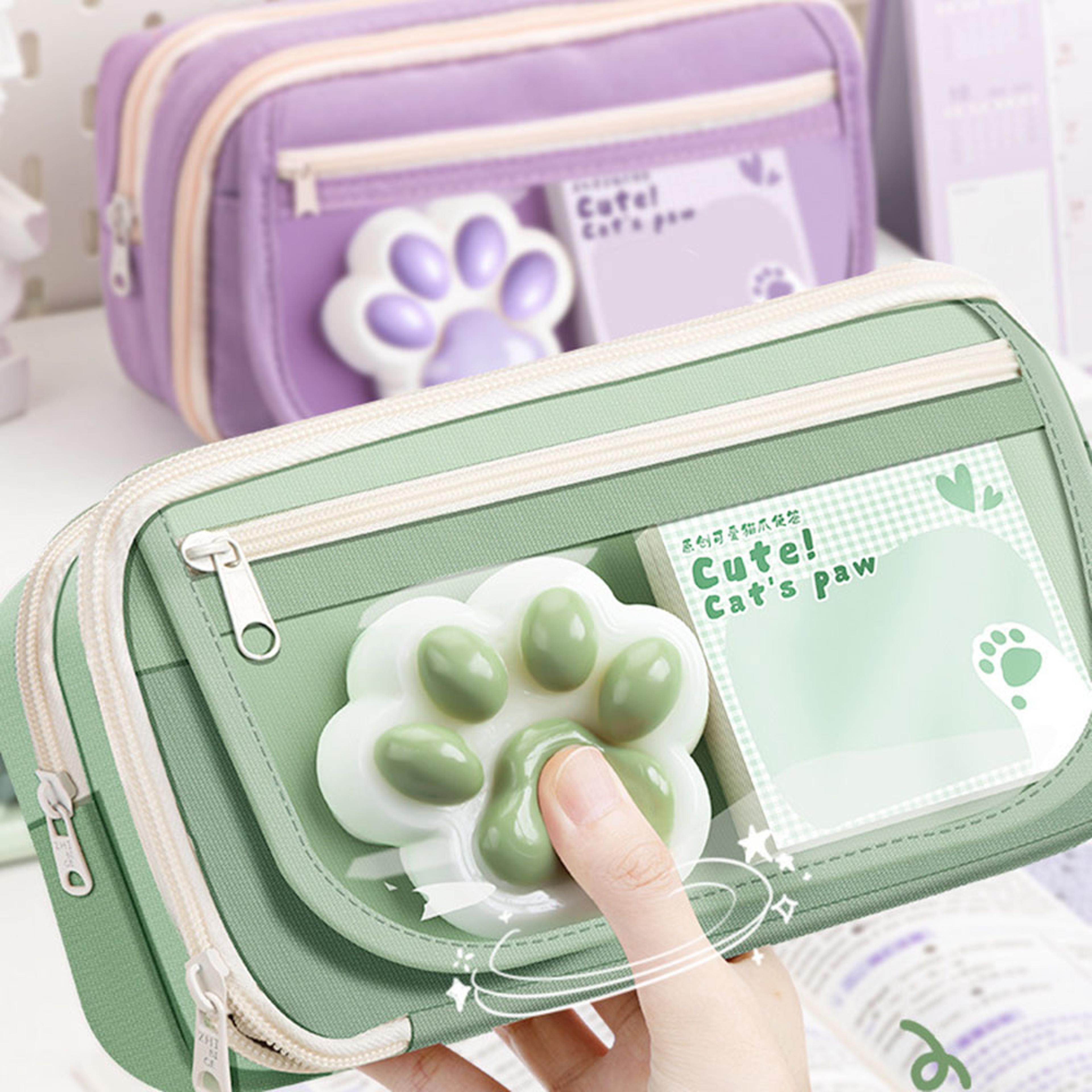 cute cat paw pencil case kawaii pencil pouch with layer storage