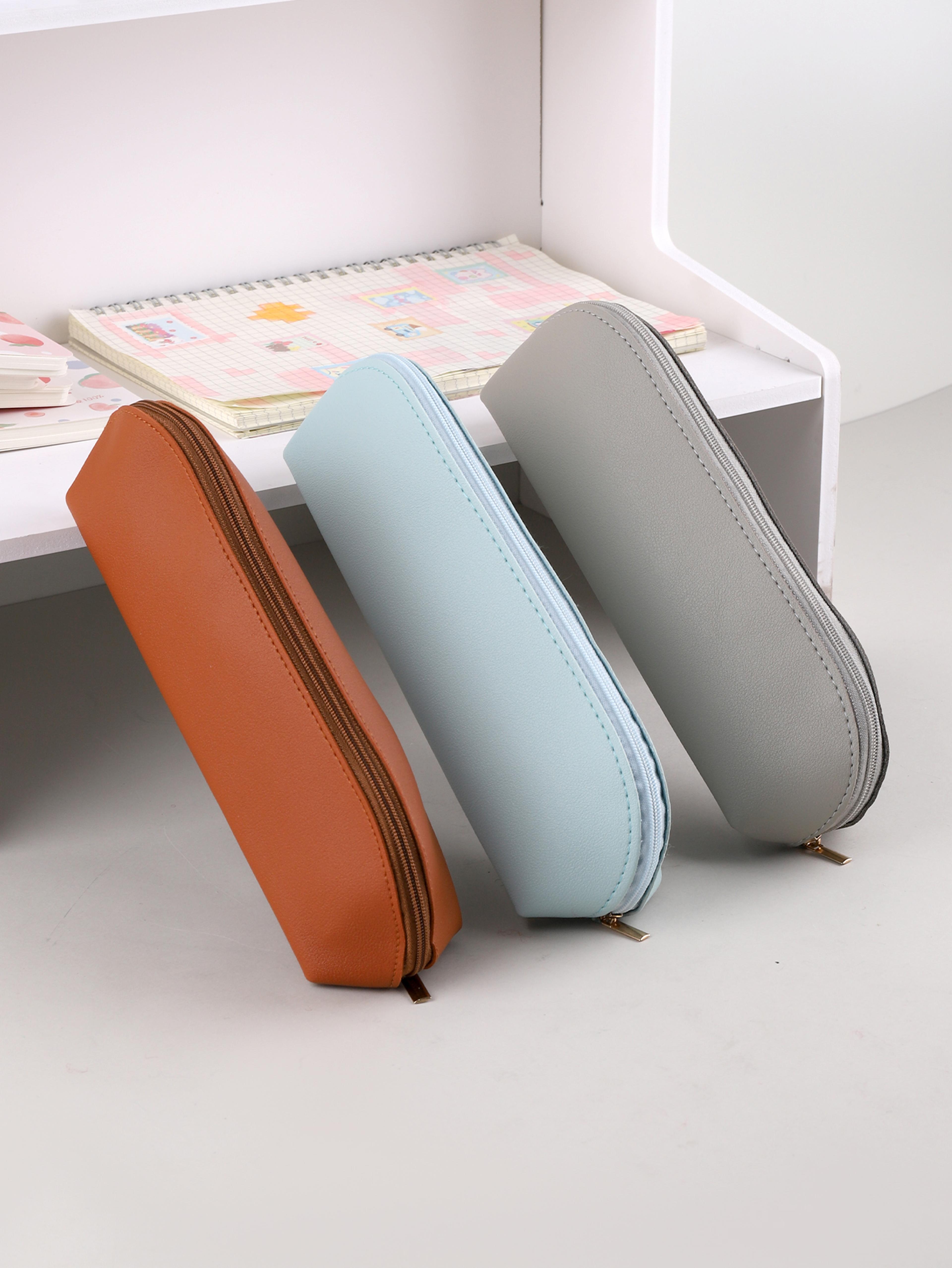 pu leather pencil case stylish stationery organizer pen storage bag for school office