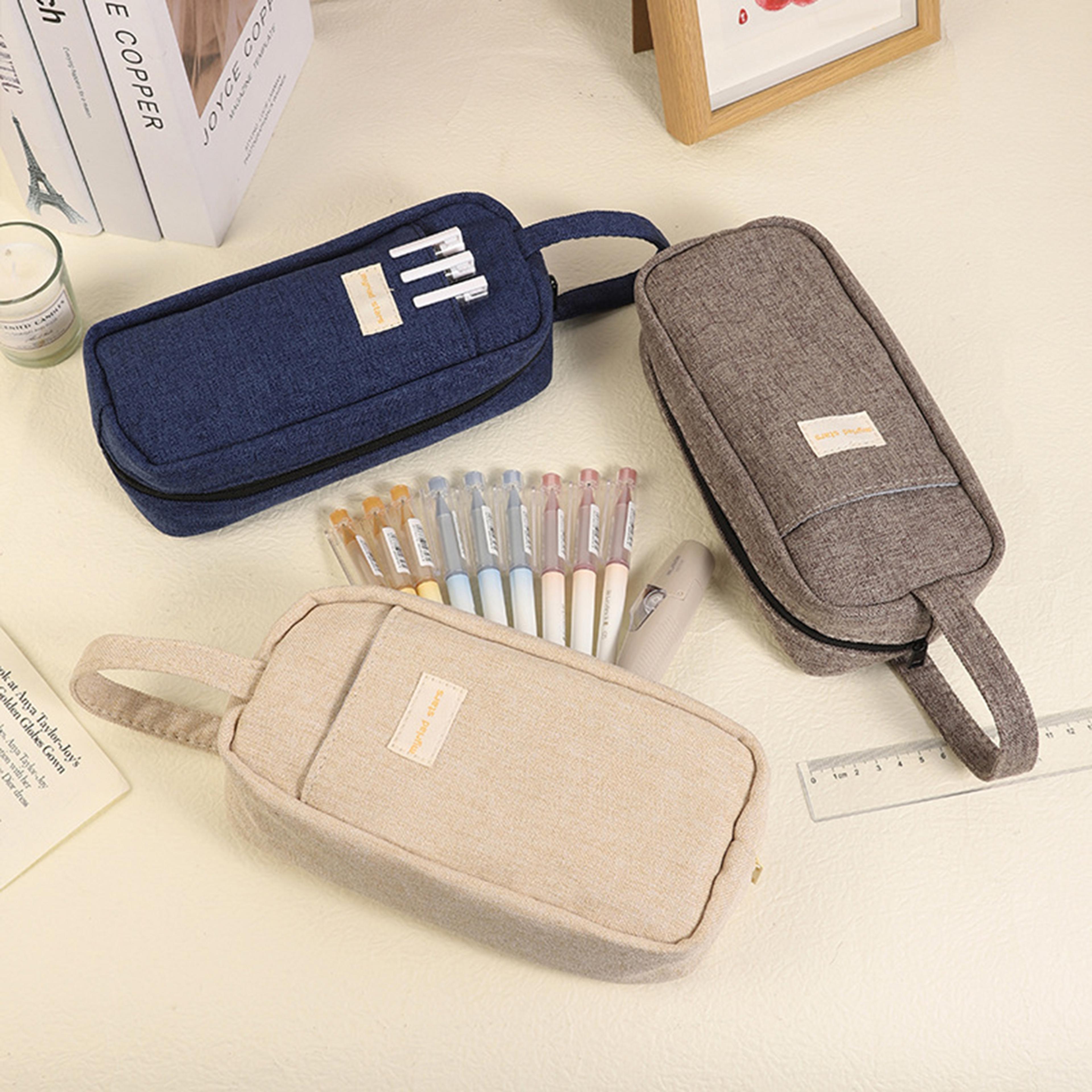 vintage canvas pencil case large capacity zipper pen bag outdoor stationery organizer