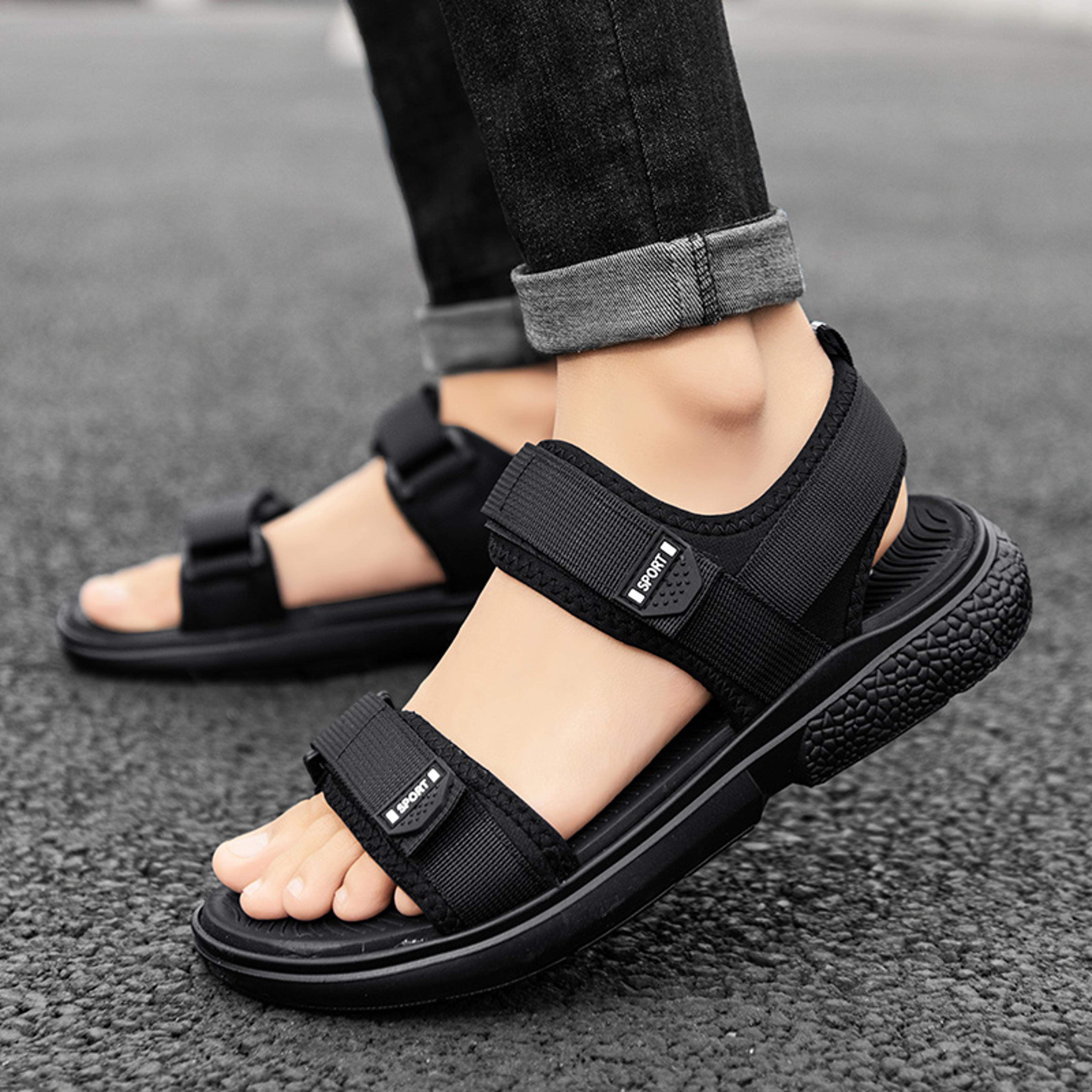 mens non-slip sandals for summer, wear-resistant breathable, lightweight white-soled casual business and beach shoes