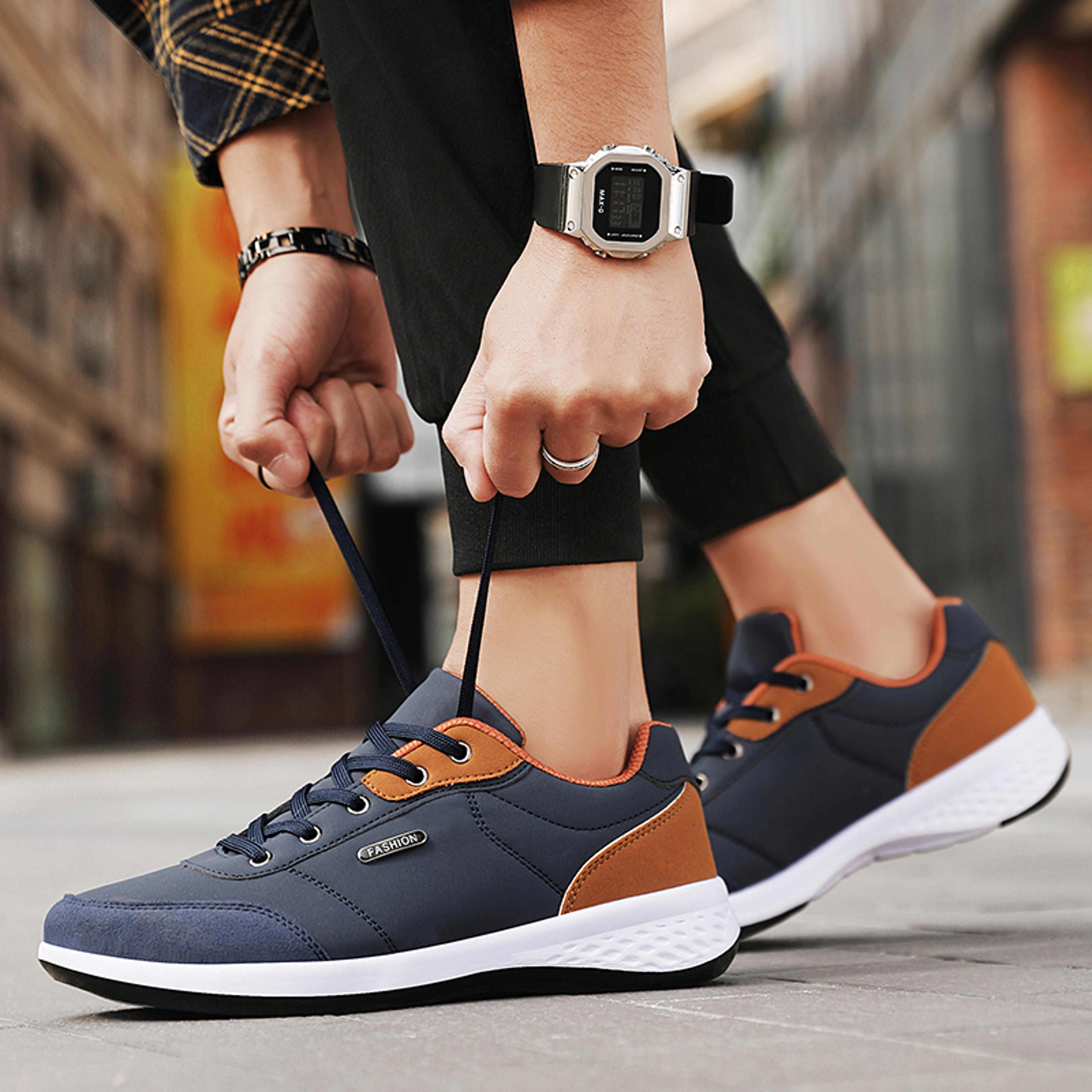 new balan men leather shoes, stylish sport sneakers for men, breathable non-slip shoes, trend holiday footwear for male