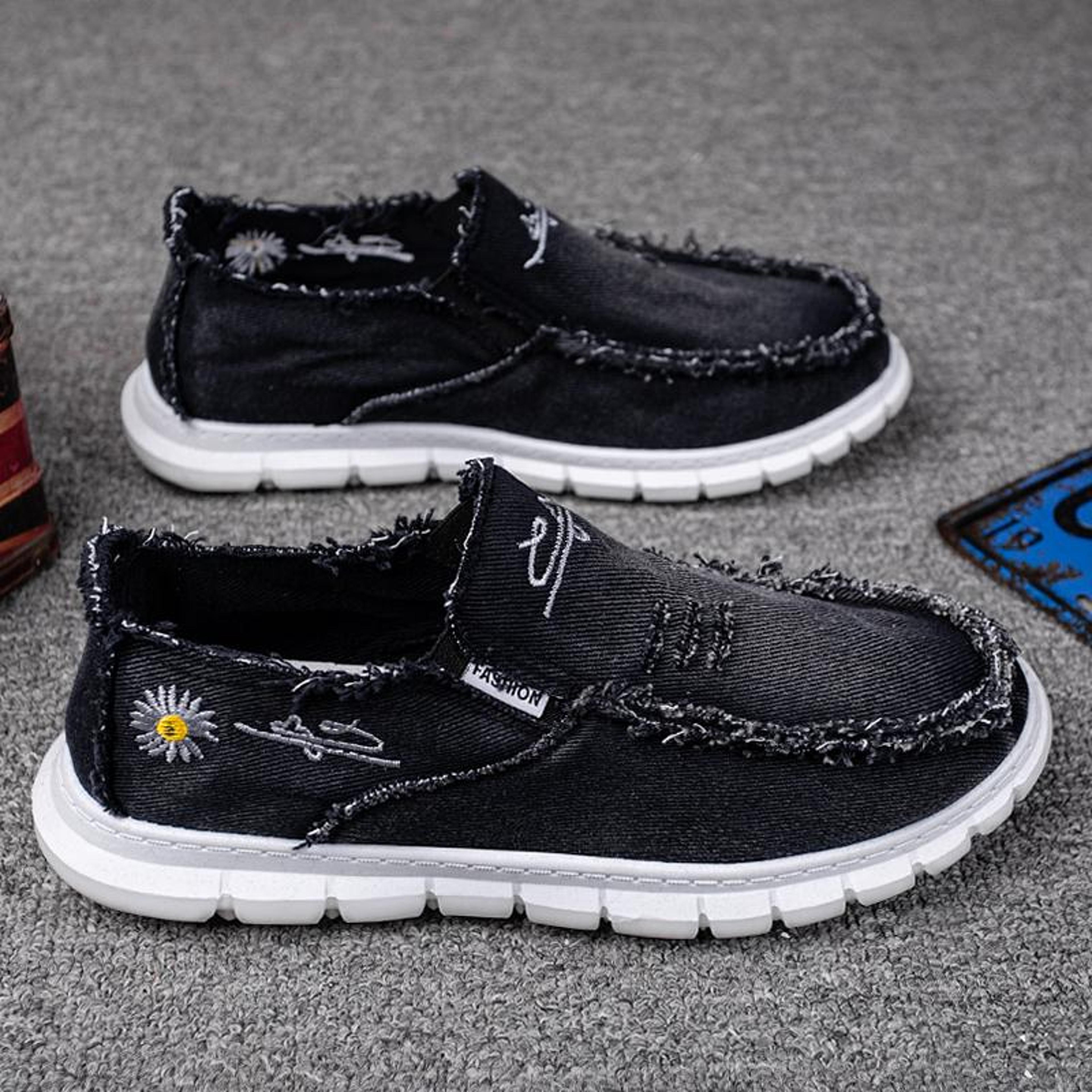 casual sneaker womens shoes, daisy embroidery denim, summer stylish footwear, cheap shoes clearance, lightweight
