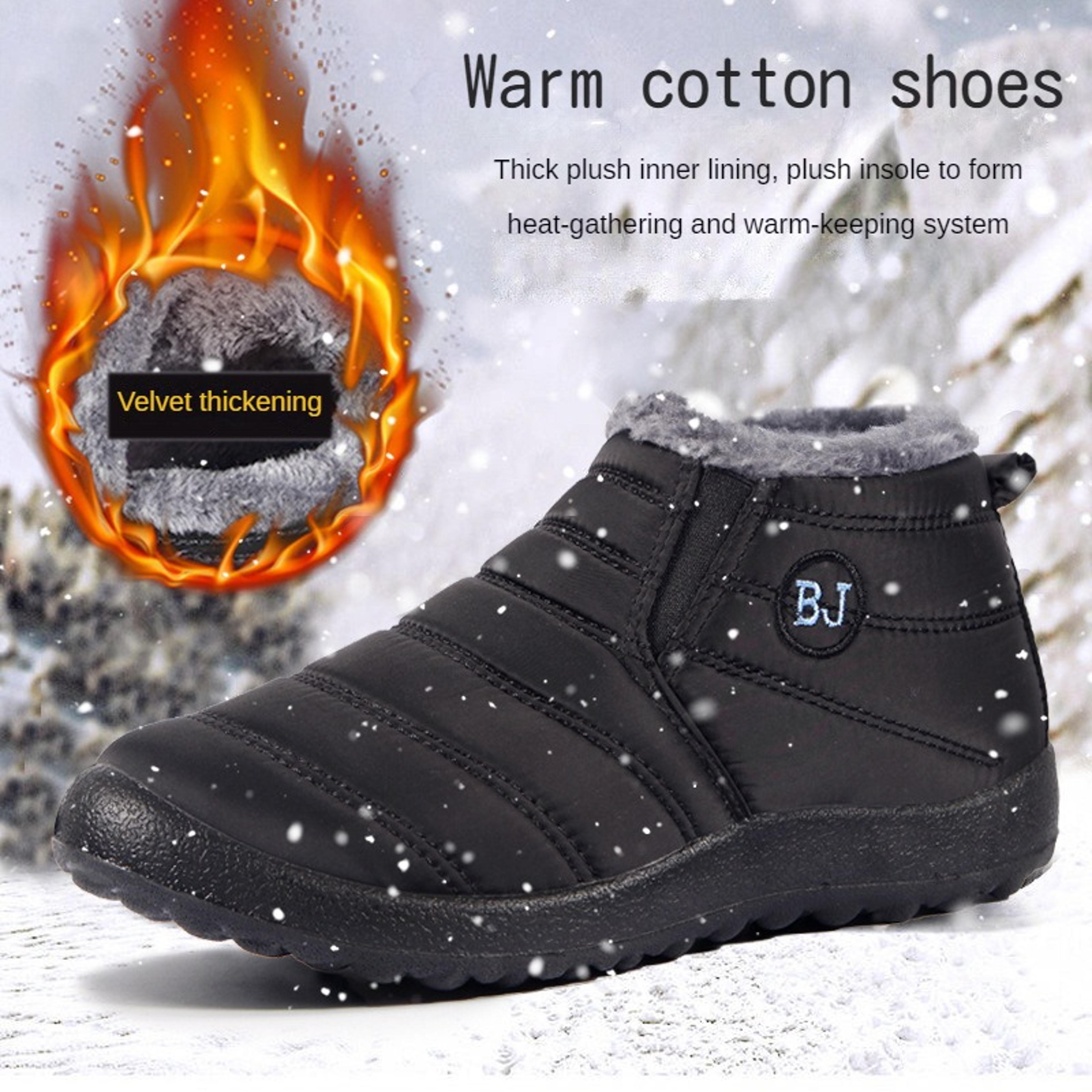fashion snow women boots, waterproof plush ankle boots, unisex slip on platform shoes for women, warm winter shoes