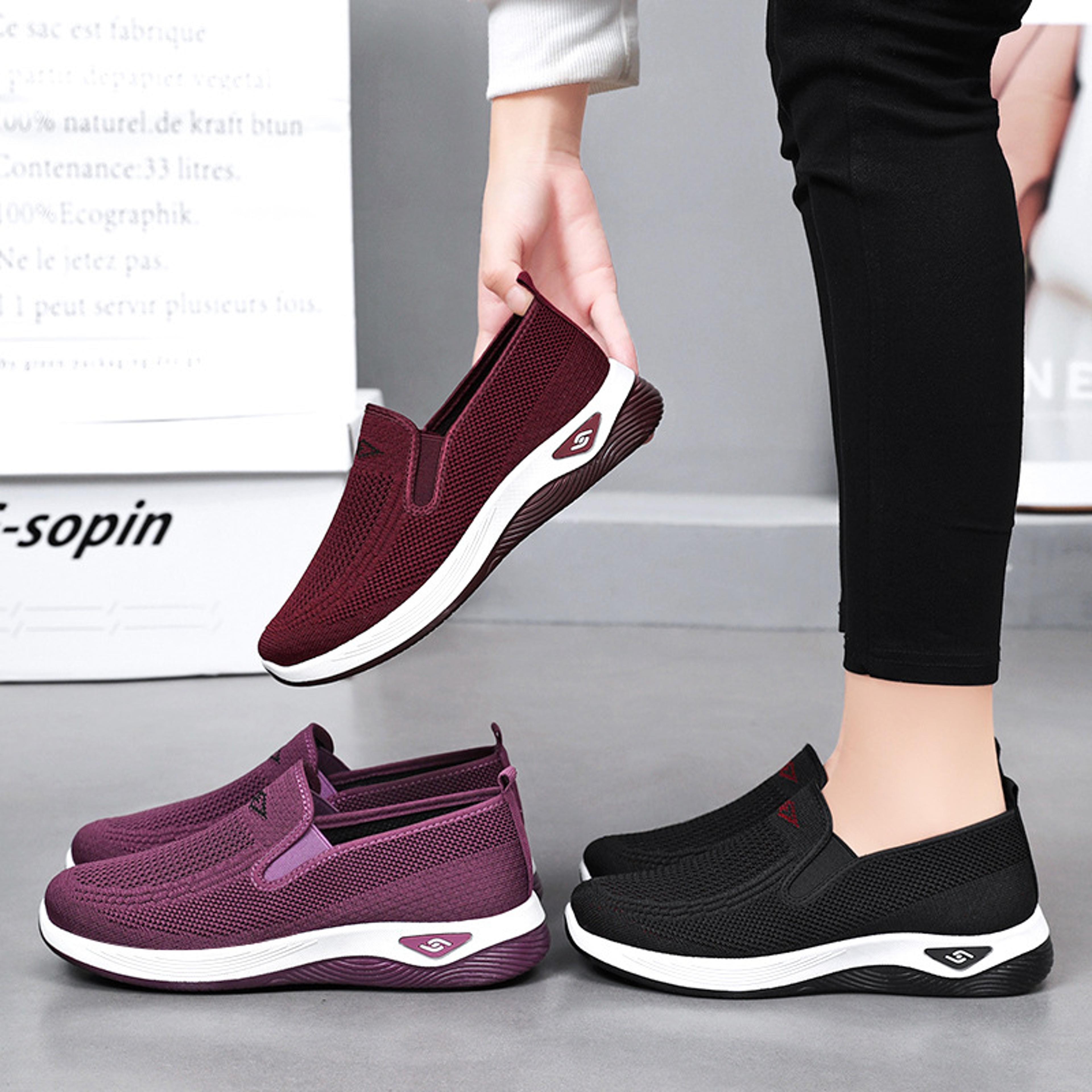knitted breathable womens shoes, spring and summer sports running shoes, casual platform work shoes