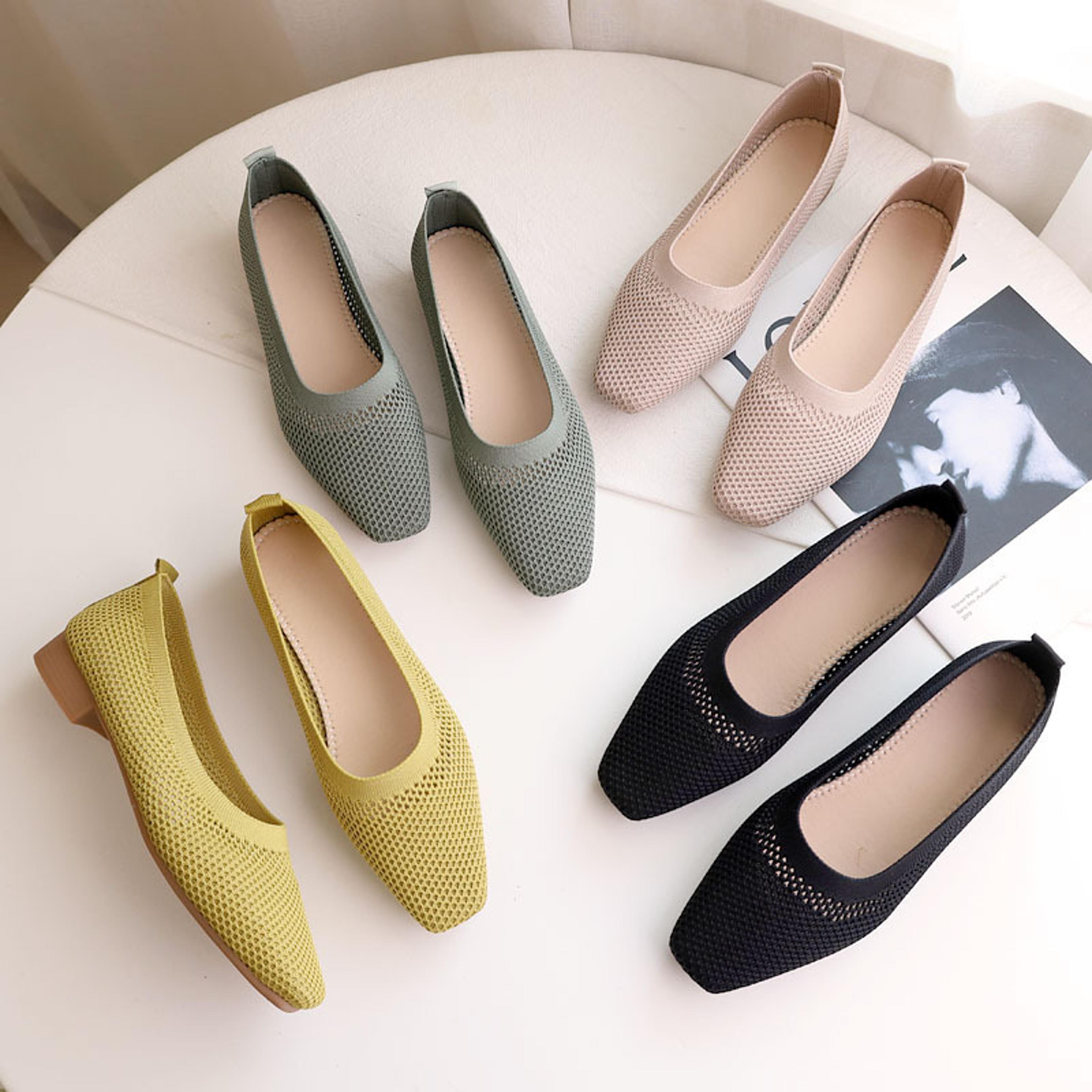 spring summer breathable mesh flats for women, stylish square toe slip-on loafers, soft sole fashion flat shoes