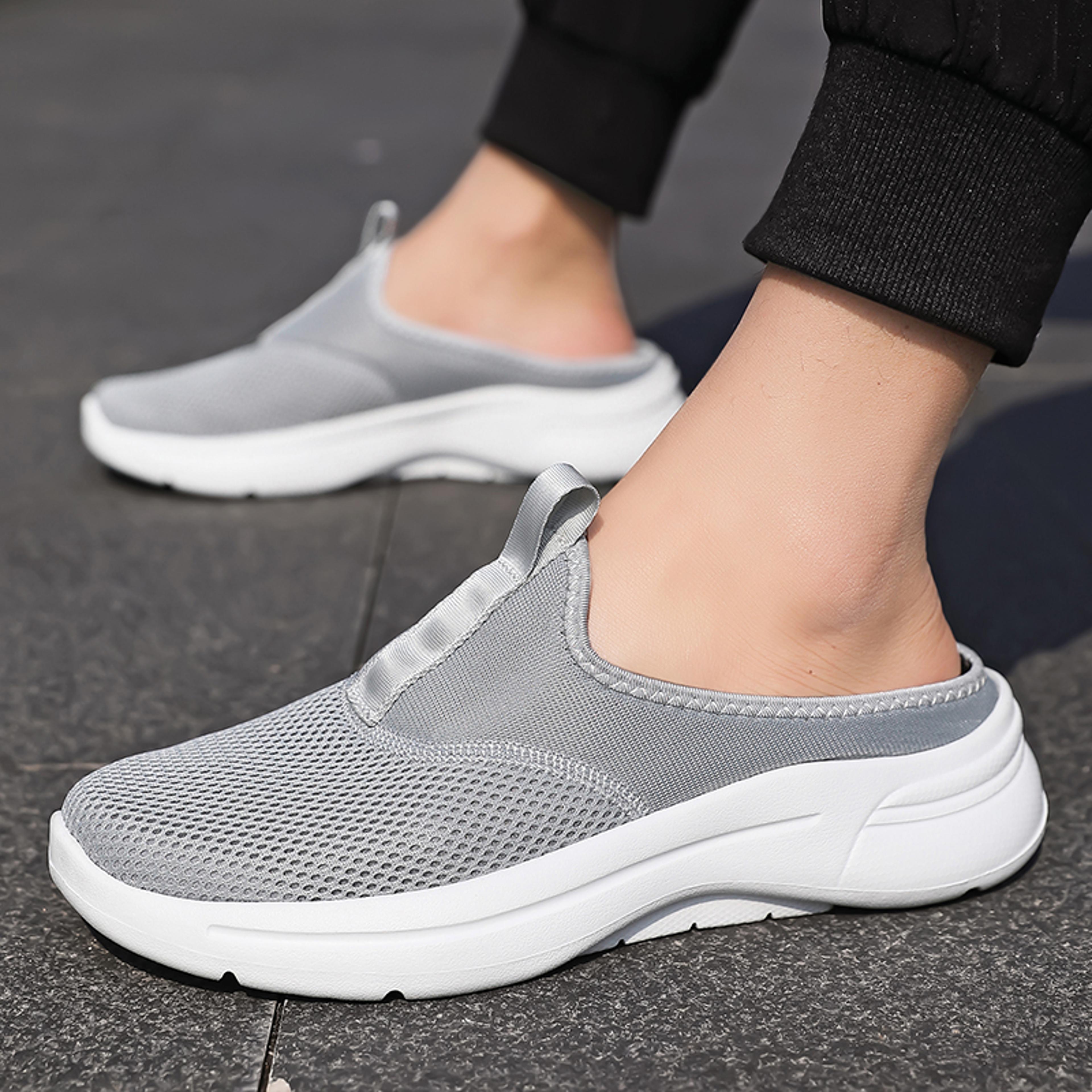 breathable men flat slip-on half slippers running shoes, comfortable sport shoes lightweight walking sneakers