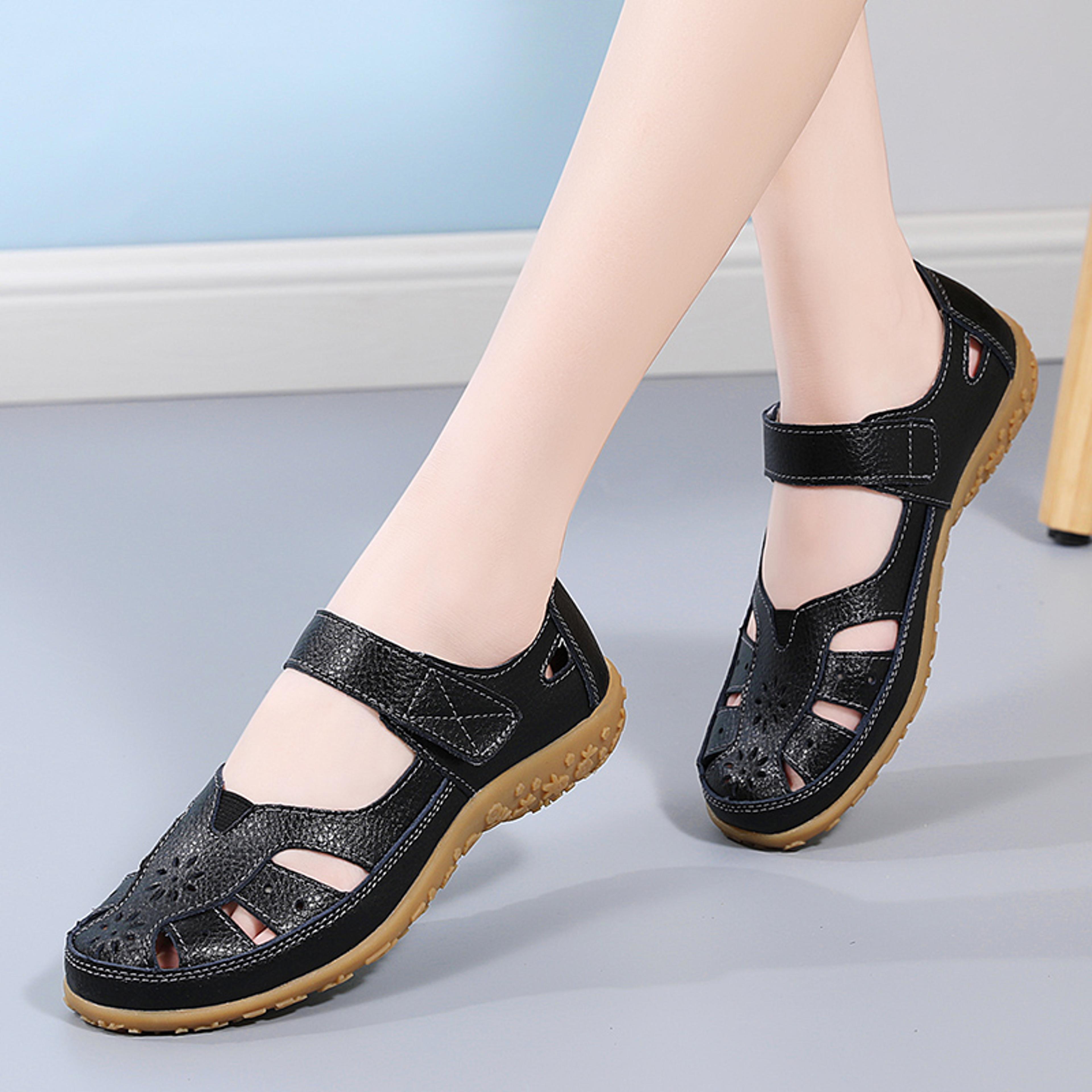 pu leather summer flat womens shoes, outdoor casual beach sandals, fashion slippers, large size loafer sandals