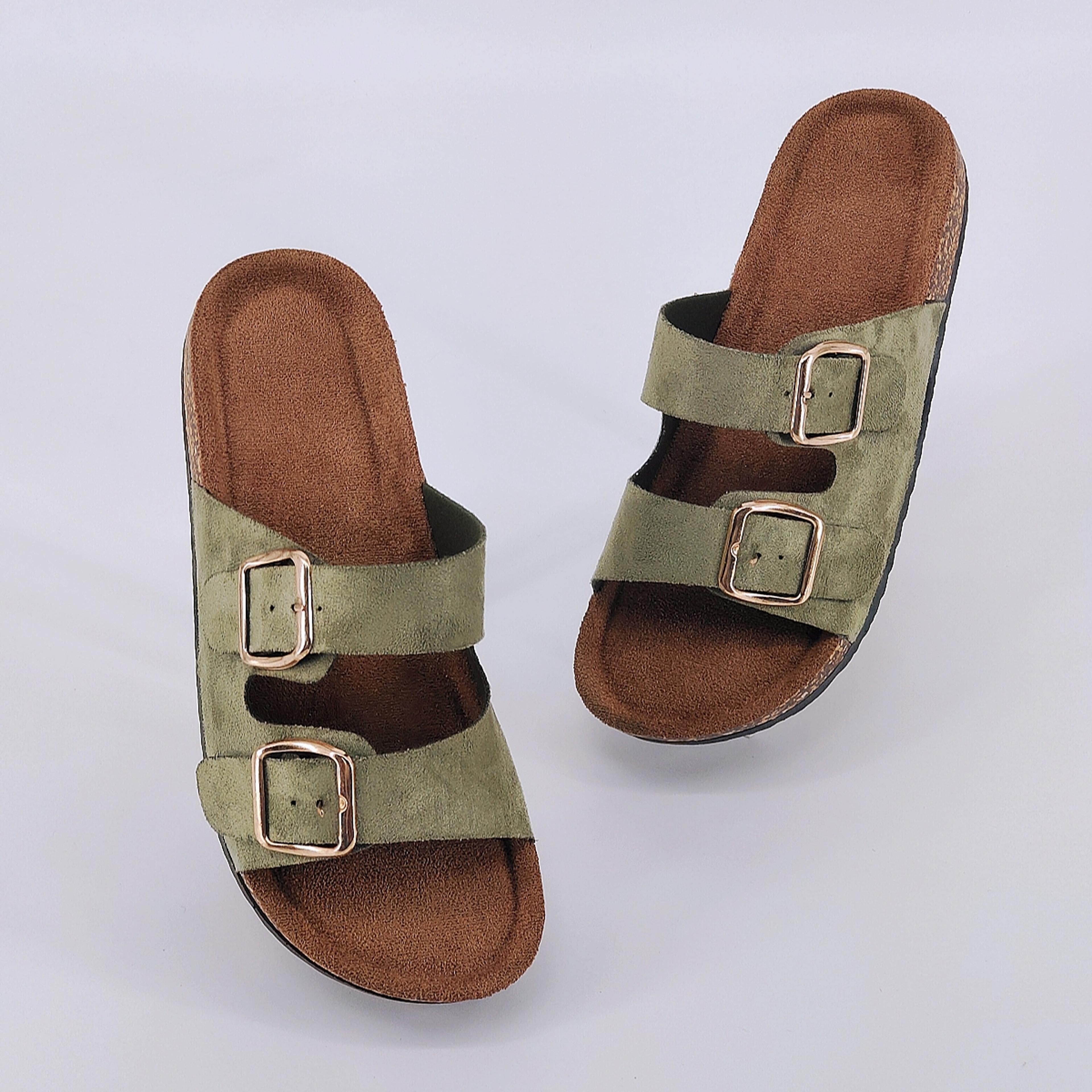 summer trendy buckle flat cork slippers, one-strap casual outdoor sandals, versatile fashionable beach comfort