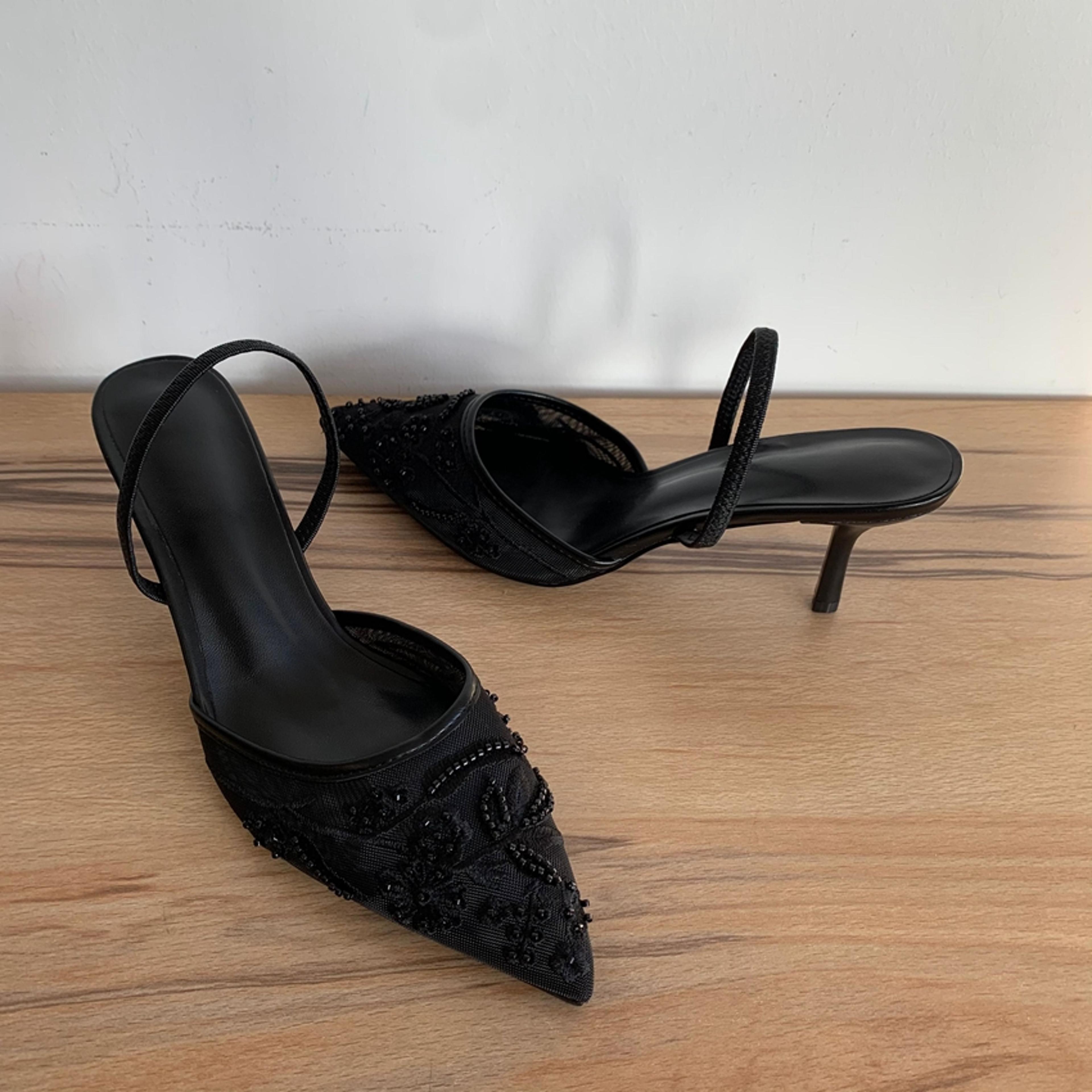 mesh embroidered flowers high heels sandals women, sexy slingback pointed toe pumps, summer dress shoes for parties