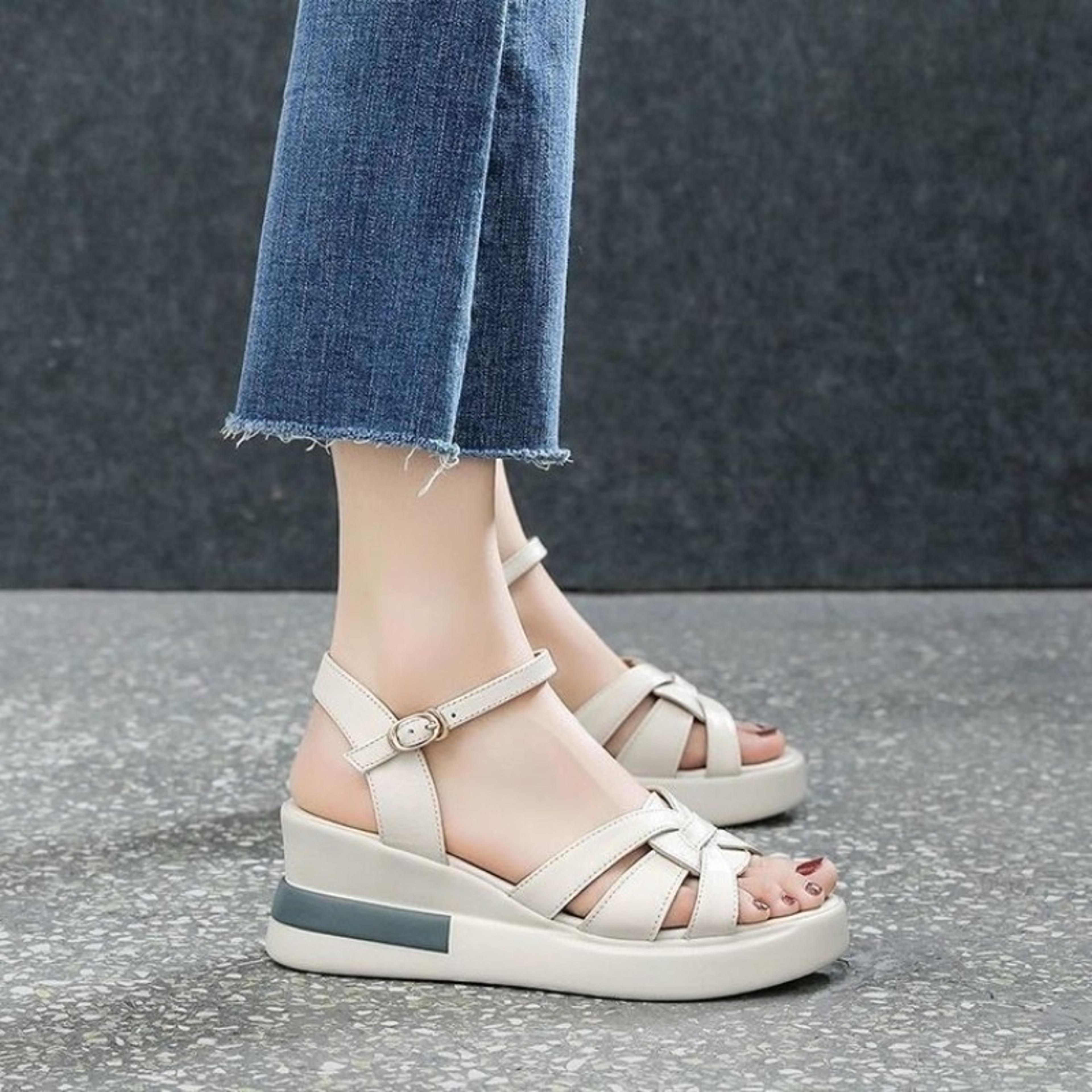 casual retro hollow button sandals women, summer newwomen's sandals, fashion open-toe comfortable slope heel shoes