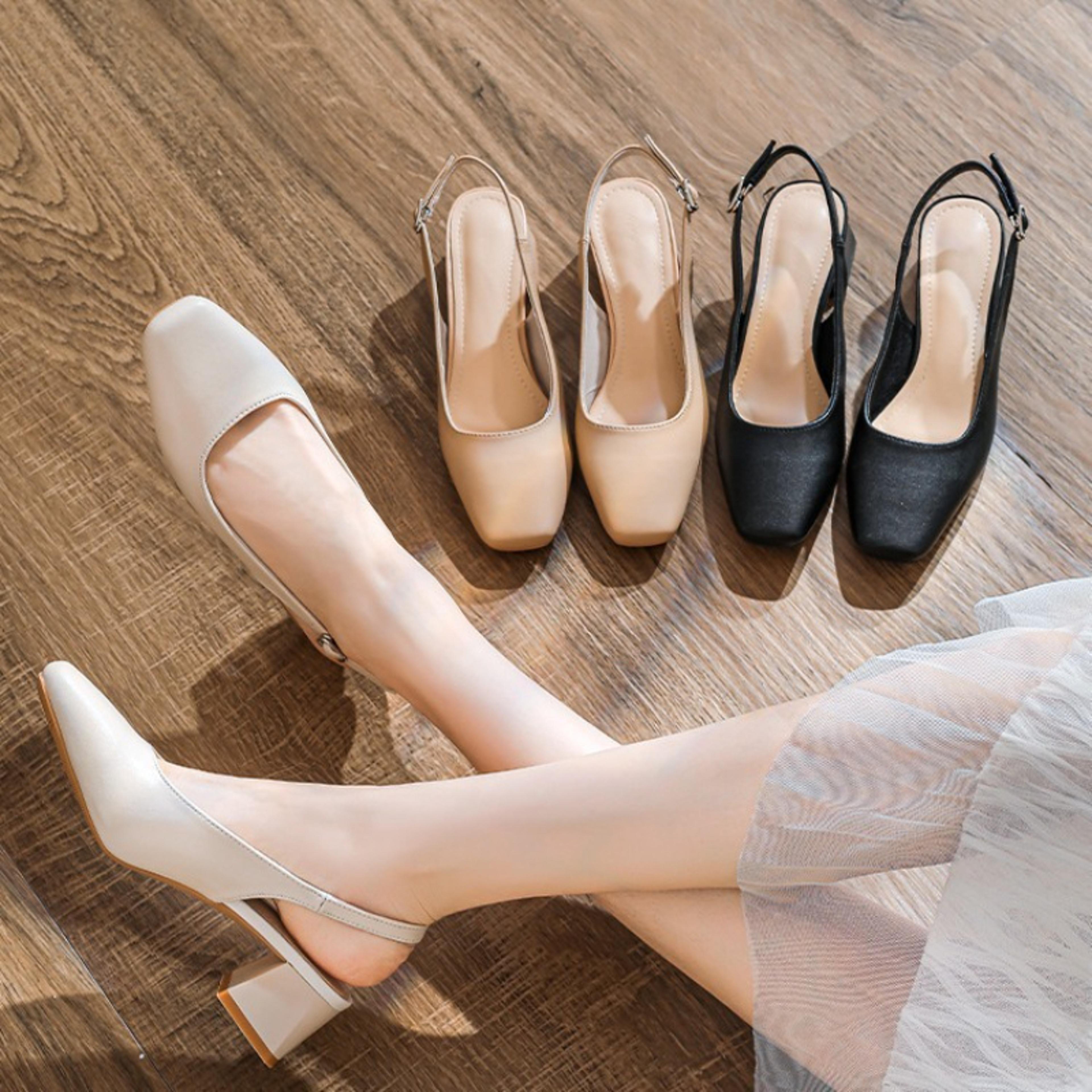 womens summer french baotou sandals, new mid thick heel high heels, shallow mouth shoes, stylish large coarse heel sand