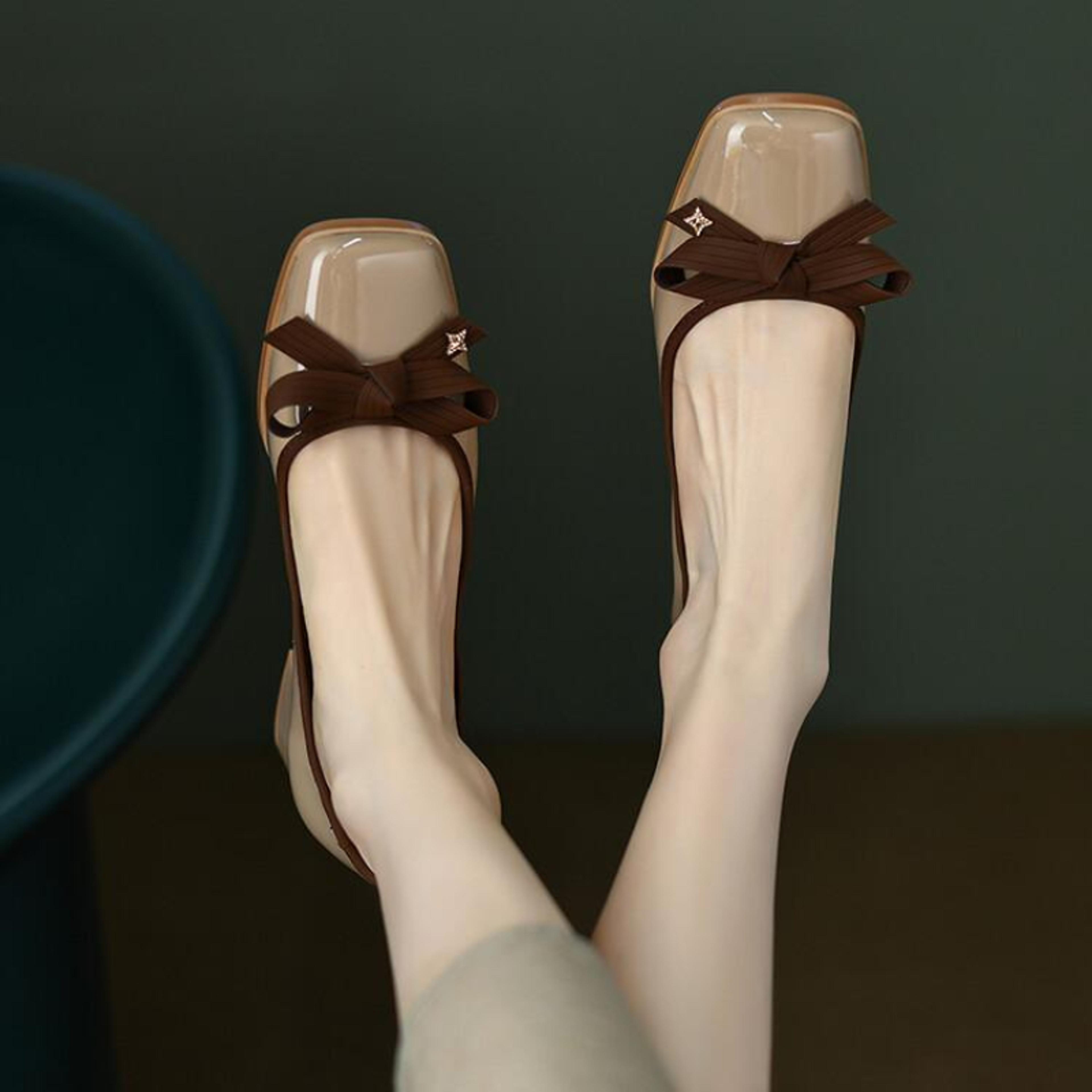 elegant women casual retro bowknot flat shoes, british style winter fashion square toe stiletto pumps