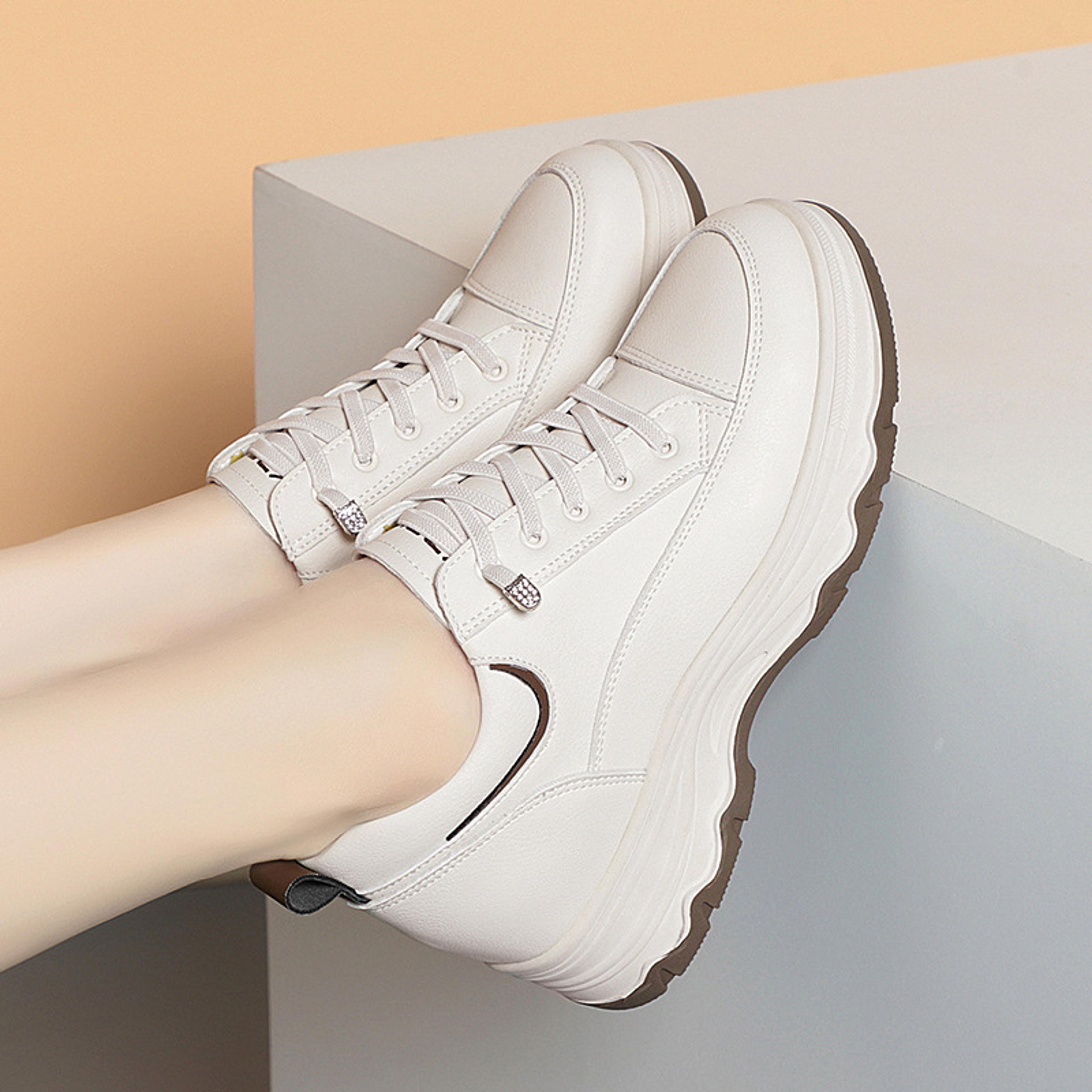 new spring autumn comfortable soft leather running sneakers, fashion chunky casual mother shoes for middle-aged & elder