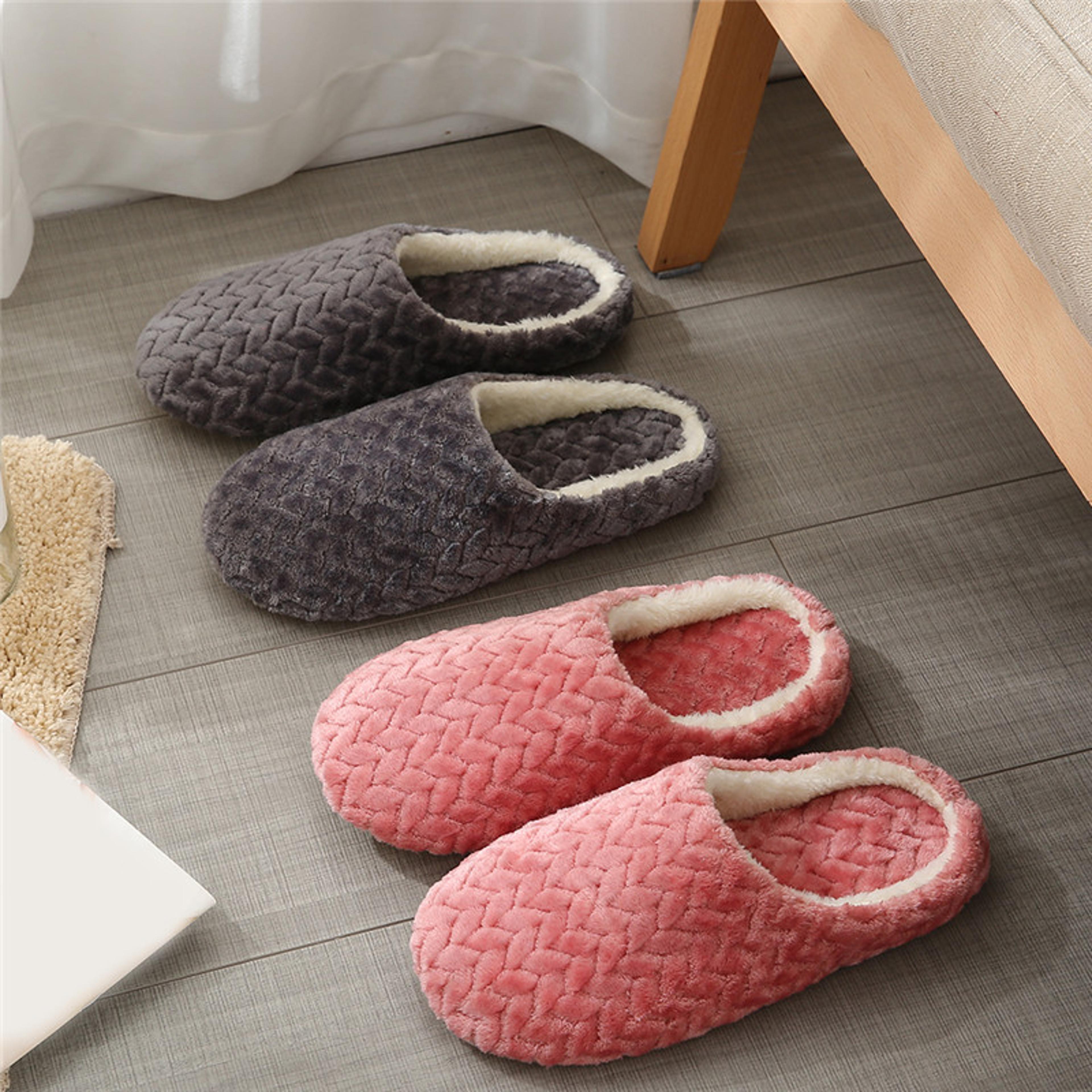 cozy indoor cotton slippers with soft sole silent faux suede design, anti slip unisex home shoes for wooden floors