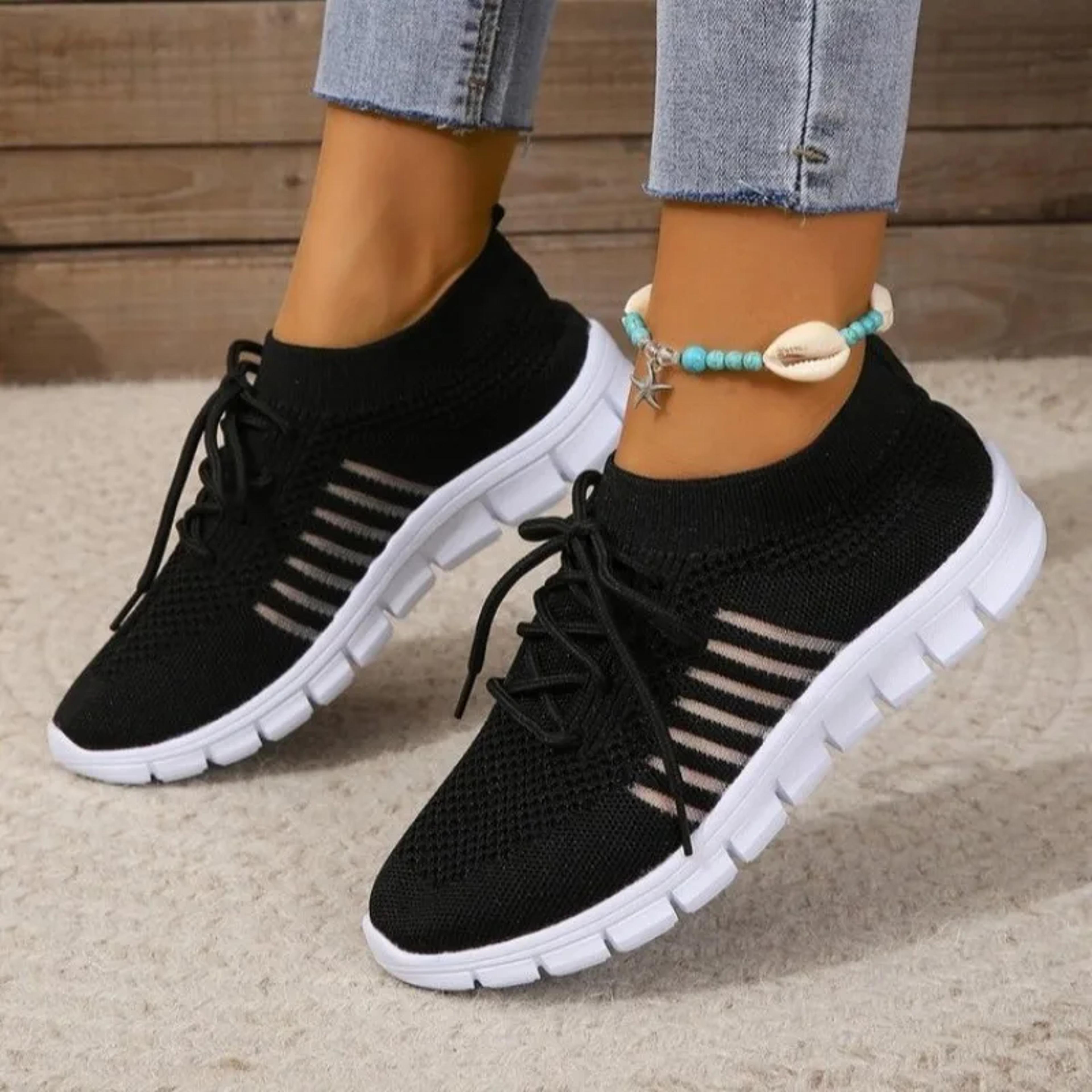 lightweight summer mesh casual shoes, breathable lace-up slip-on sports sneakers for womens everyday walking & fashion