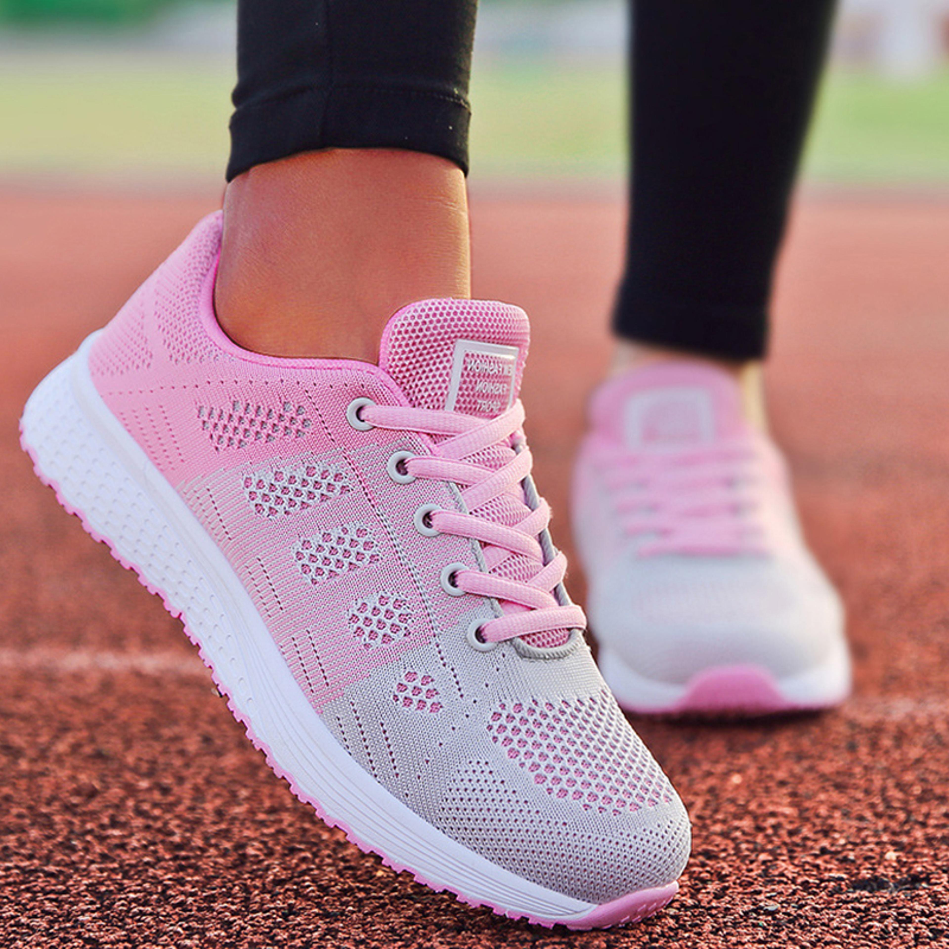 lightweight fashion new womens sneakers, mesh fabric lace-up tenis feminino walking shoes for women