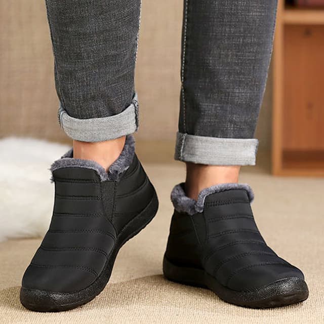 Mens Snow Waterproof Boots Warm Fur Ankle Platform SlipOn Winter Shoes Durable Plush Work Footwear 0