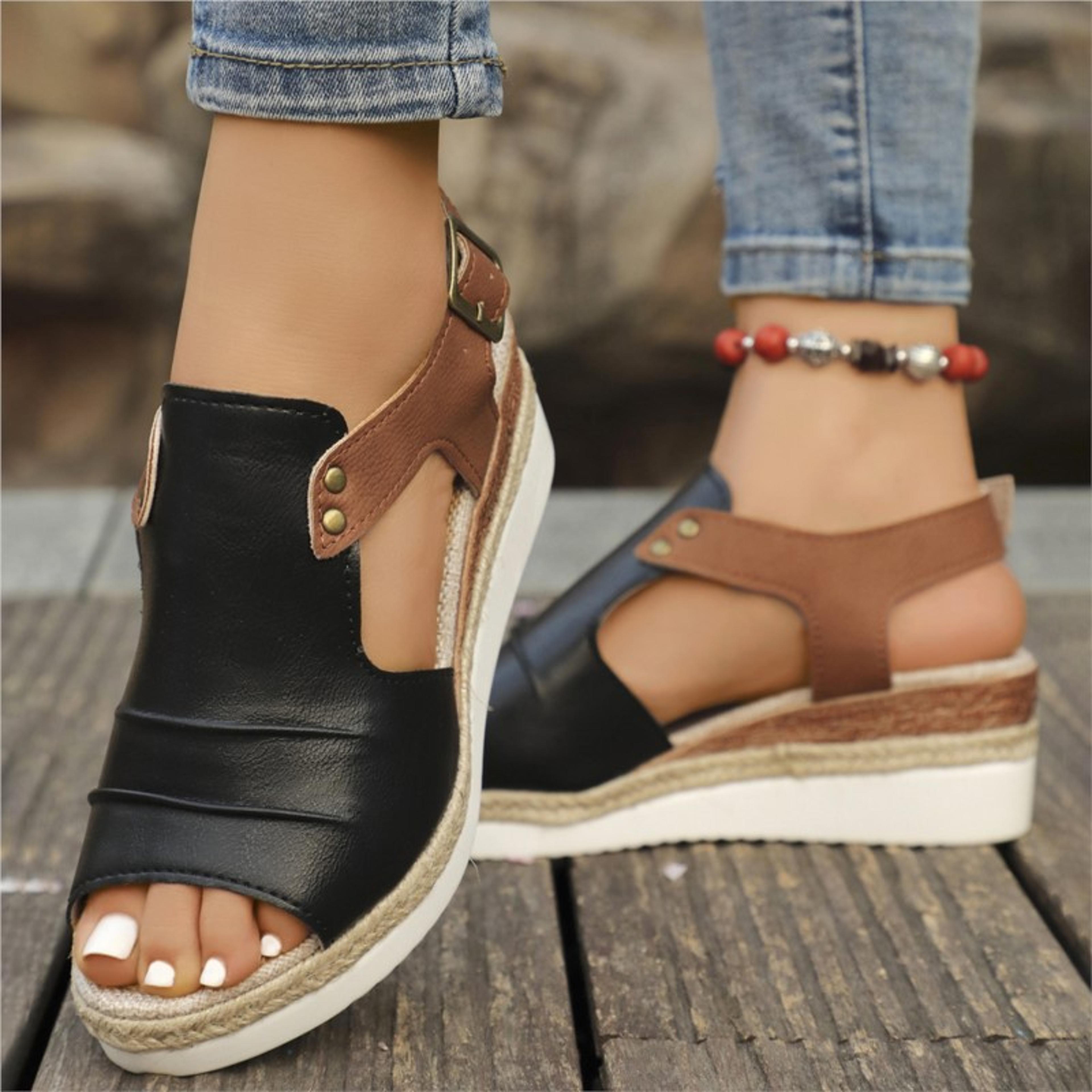 elegant womens wedge walking shoes sandals, breathable retro summer party sandals for women