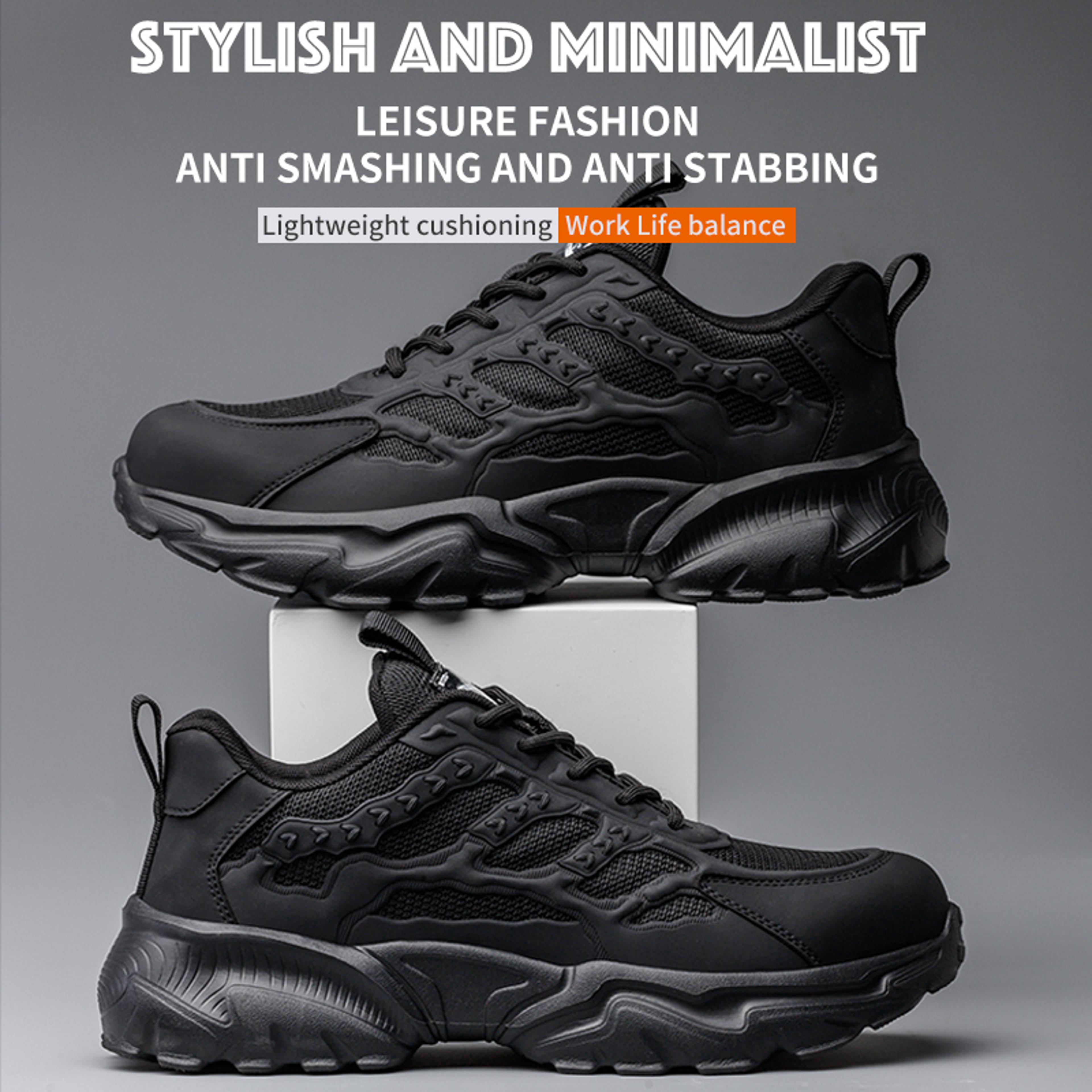 lightweight protective work sneakers for men, breathable anti-puncture safety shoes for comfortable daily use