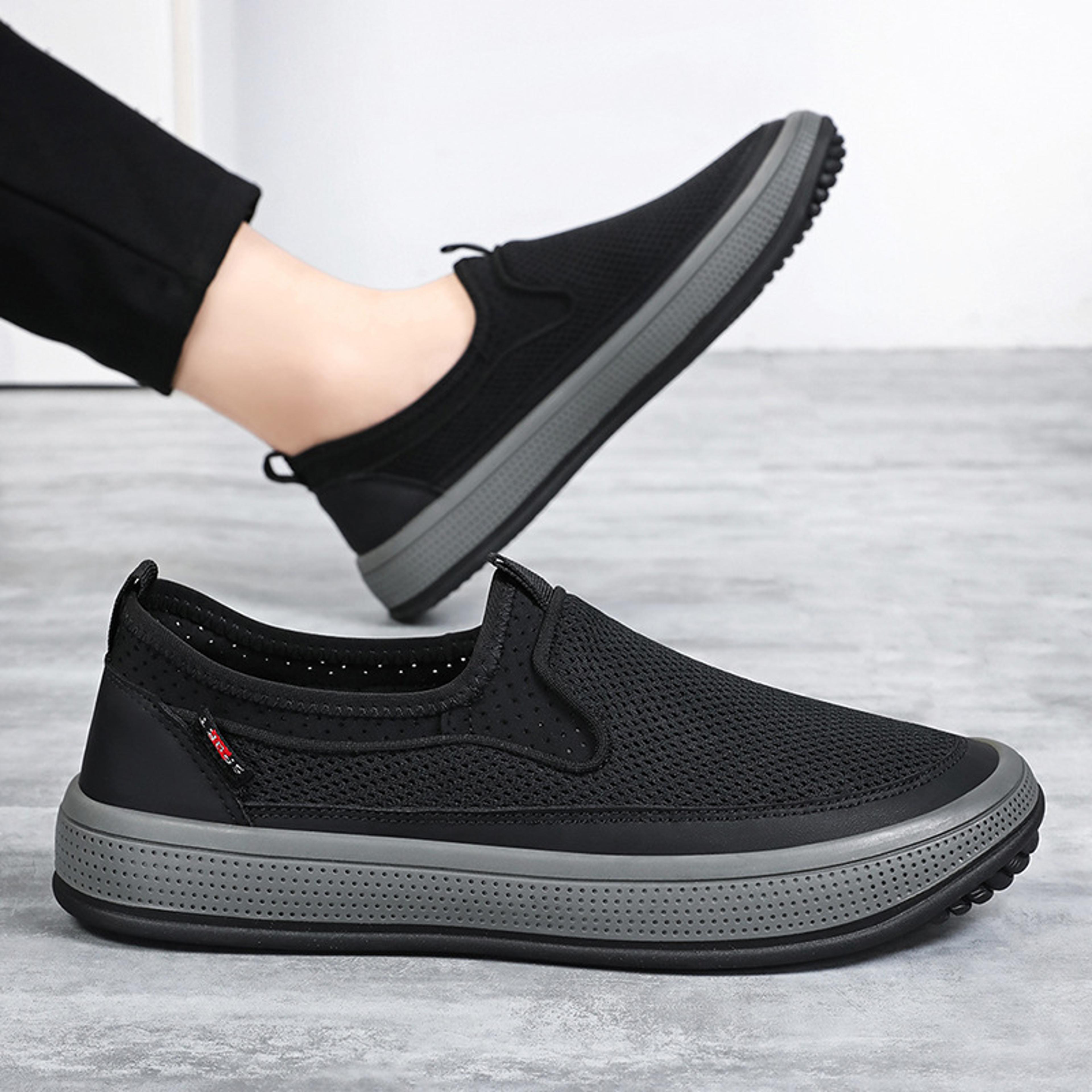 lightweight mens mesh shoes for summer, breathable soft sole casual walking shoes with solid color versatile design