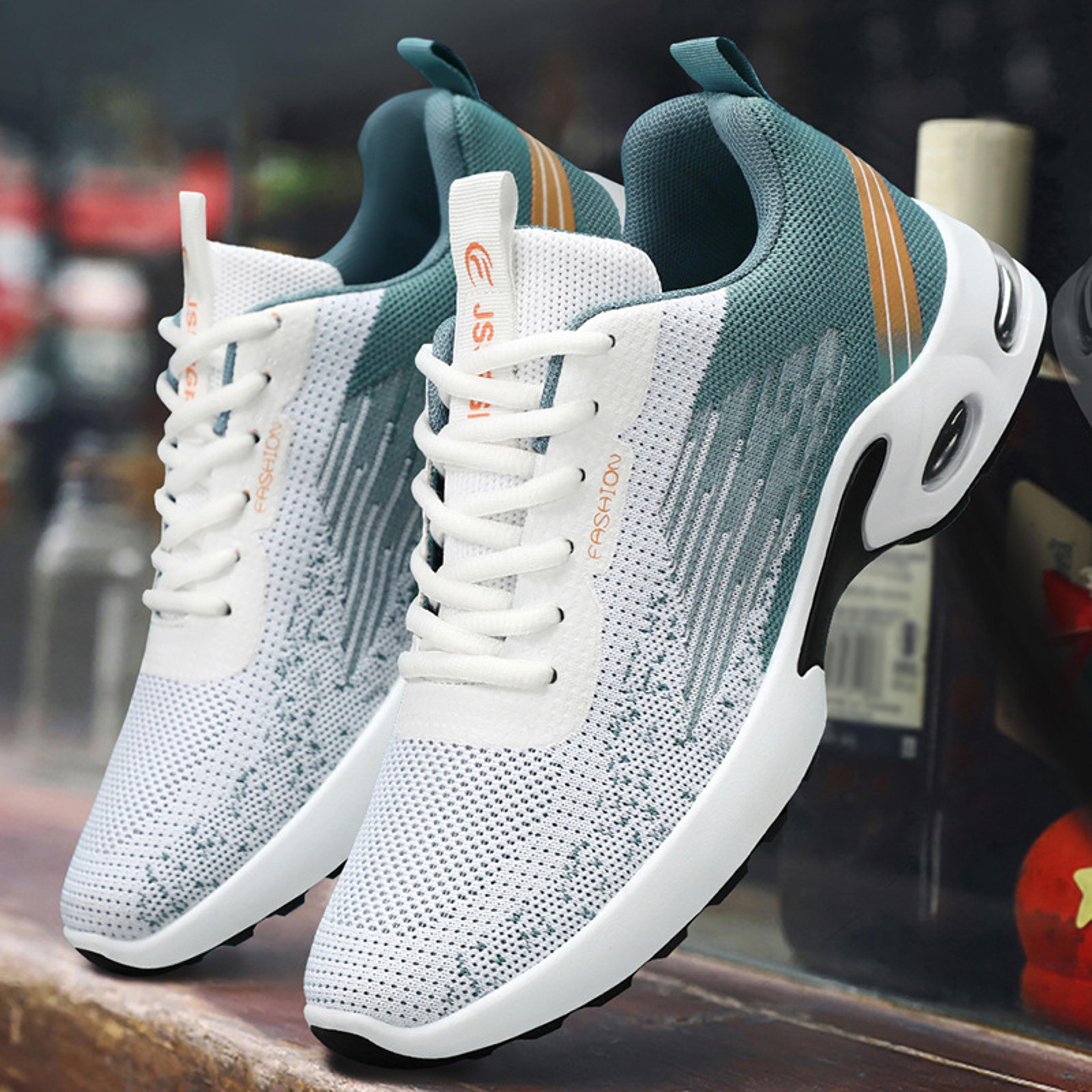 stylish mens casual shoes, breathable mesh, air-cushioned, soft-soled color-blocked fashion sports sneakers