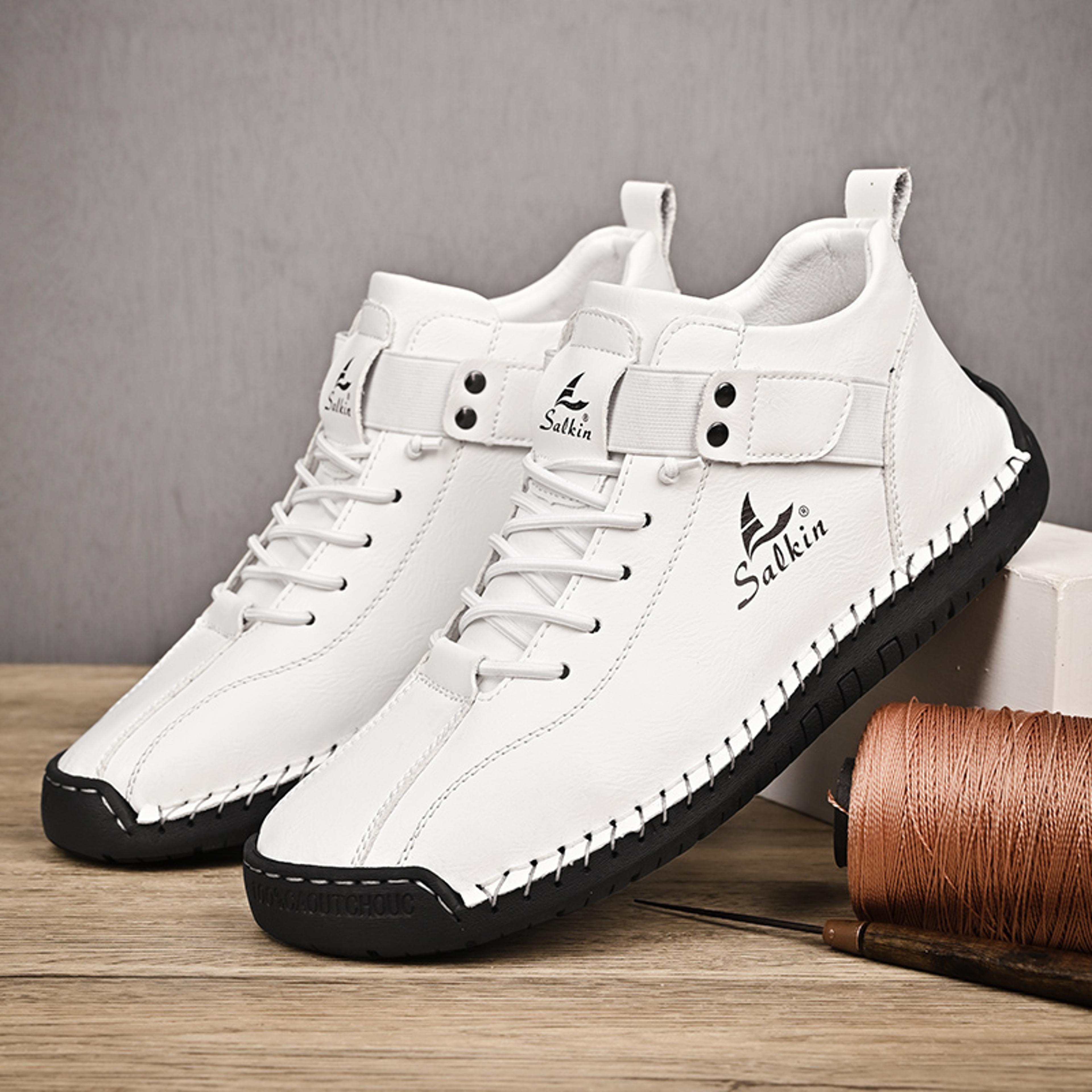 handmade leather casual men shoes design, breathable outdoor sneakers & stylish ankle boots for men