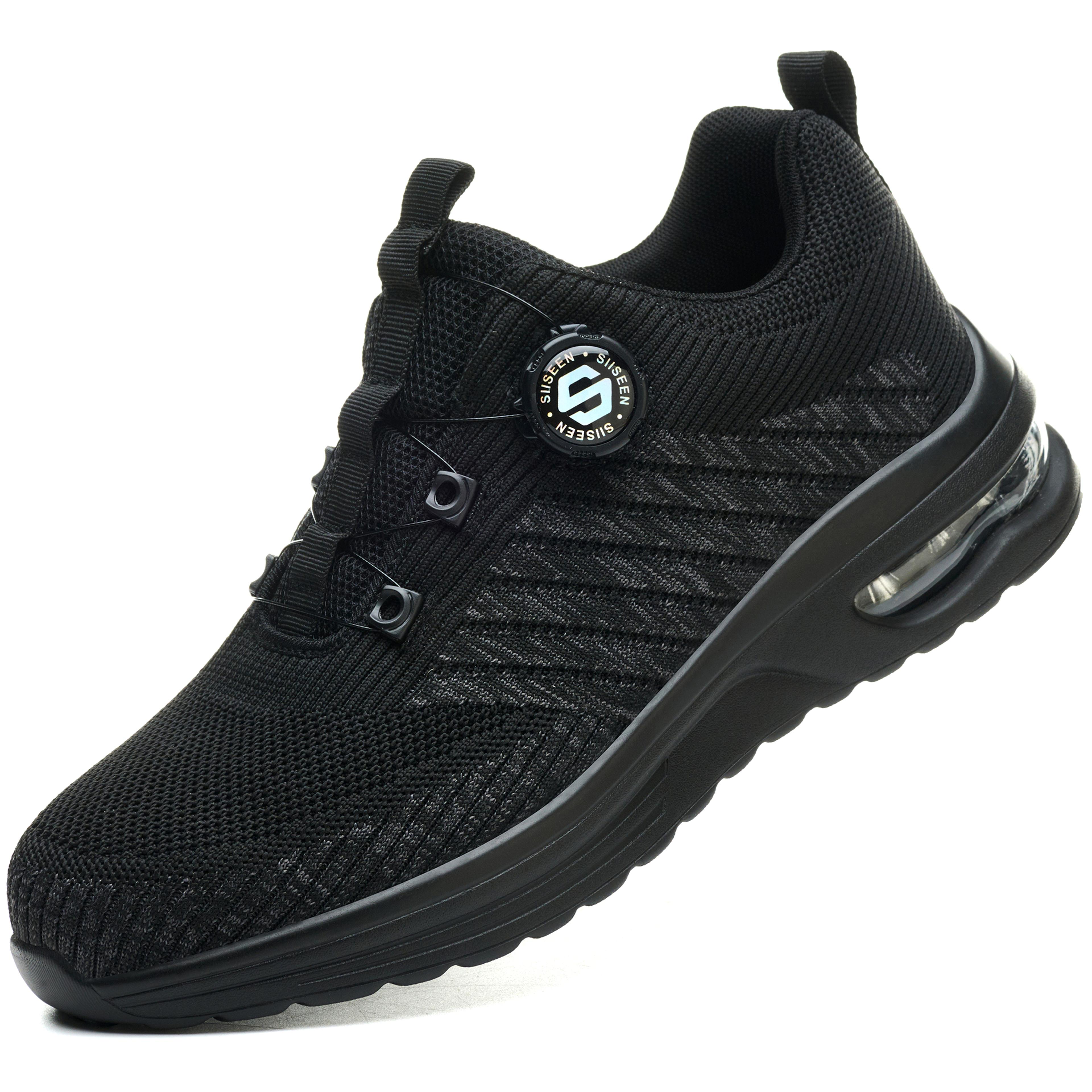 mens lightweight rotary buckle work boots, anti-impact & anti-piercing safety shoes with fashionable outdoor sport