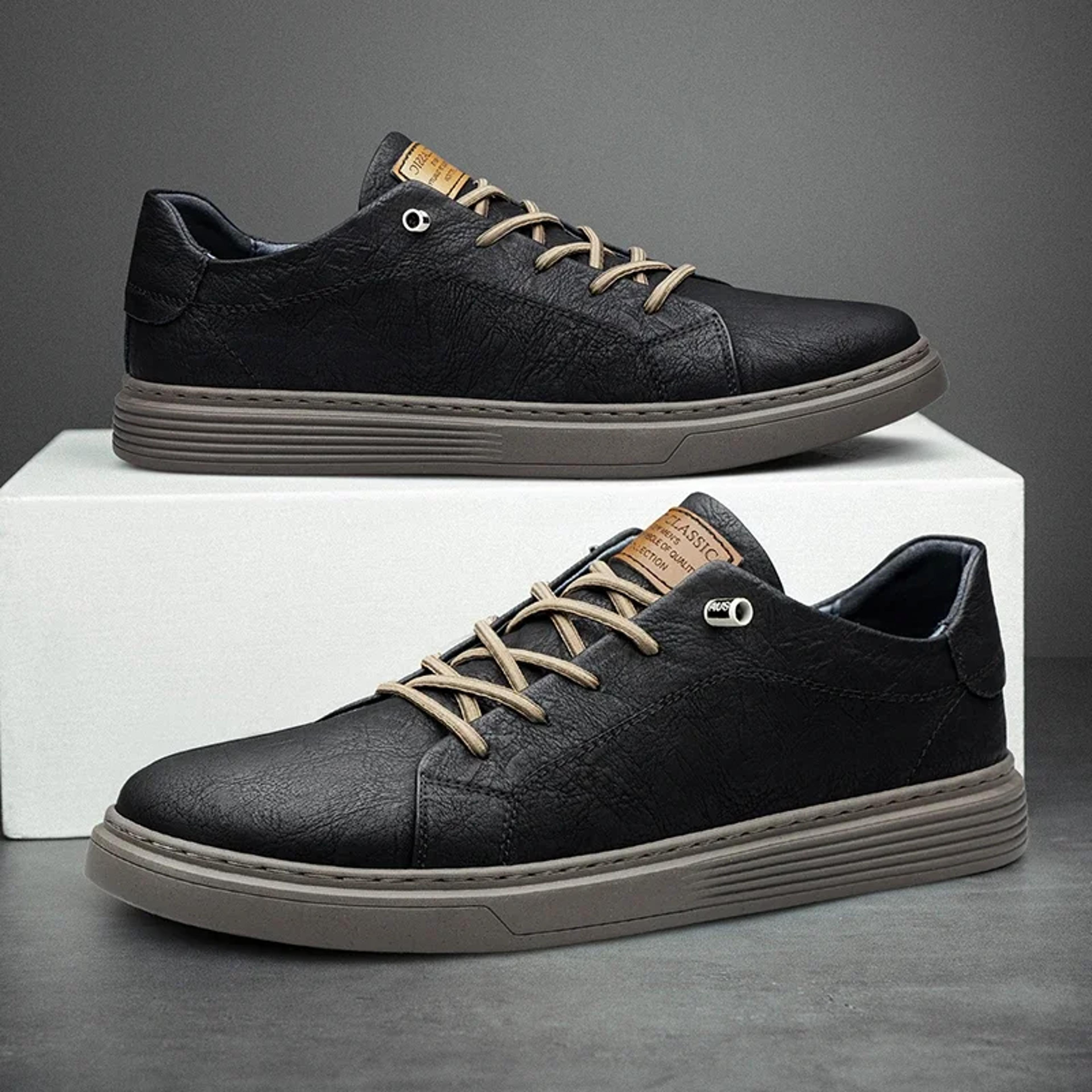 mens brand italian genuine leather oxford casual shoes, outdoor black jogging & office dress shoes
