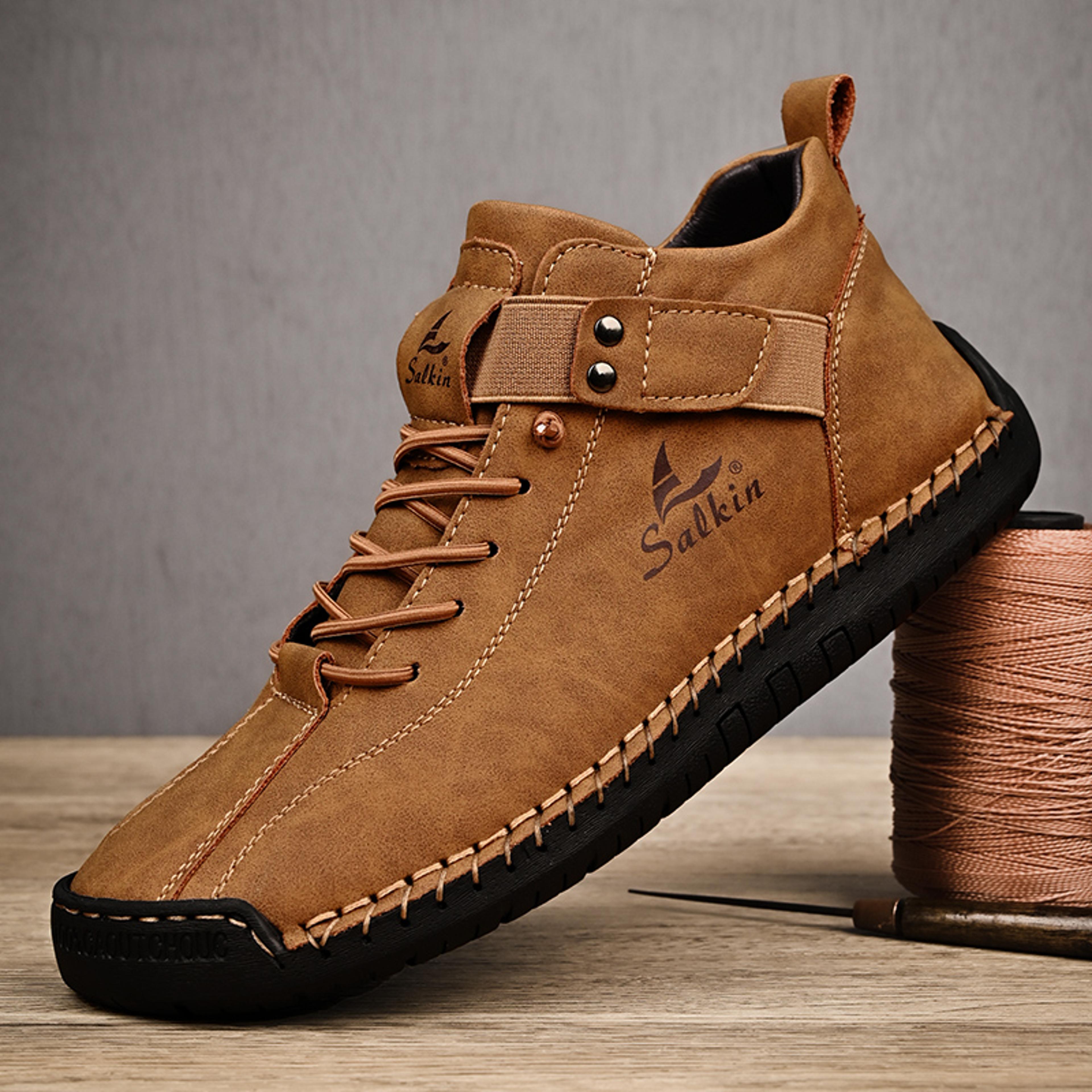 handmade leather casual men shoes, stylish breathable sneakers & durable outdoor ankle boots