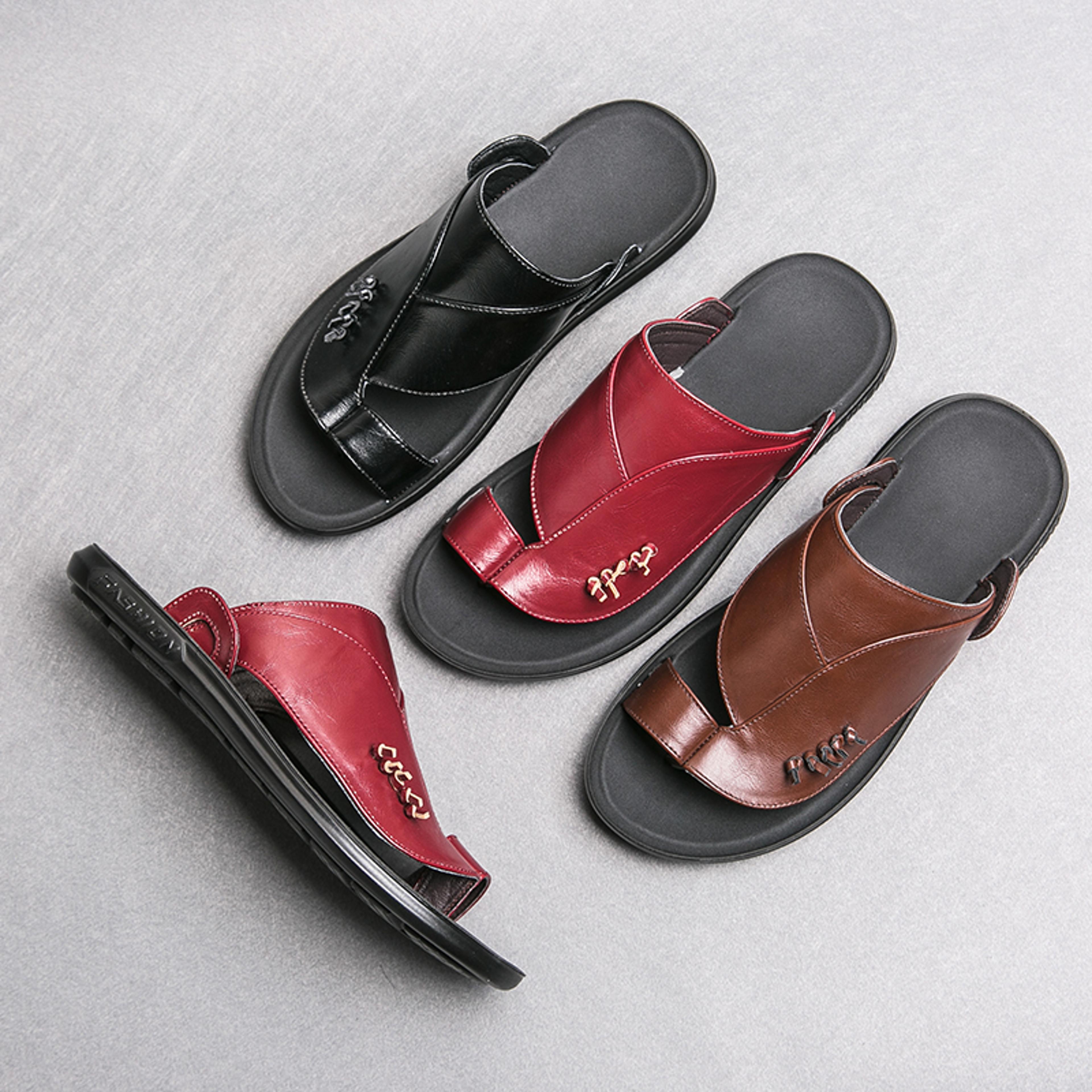 stylish mens leather sandals for summer business, soft, non-slip, comfortable casual outdoor beach shoes