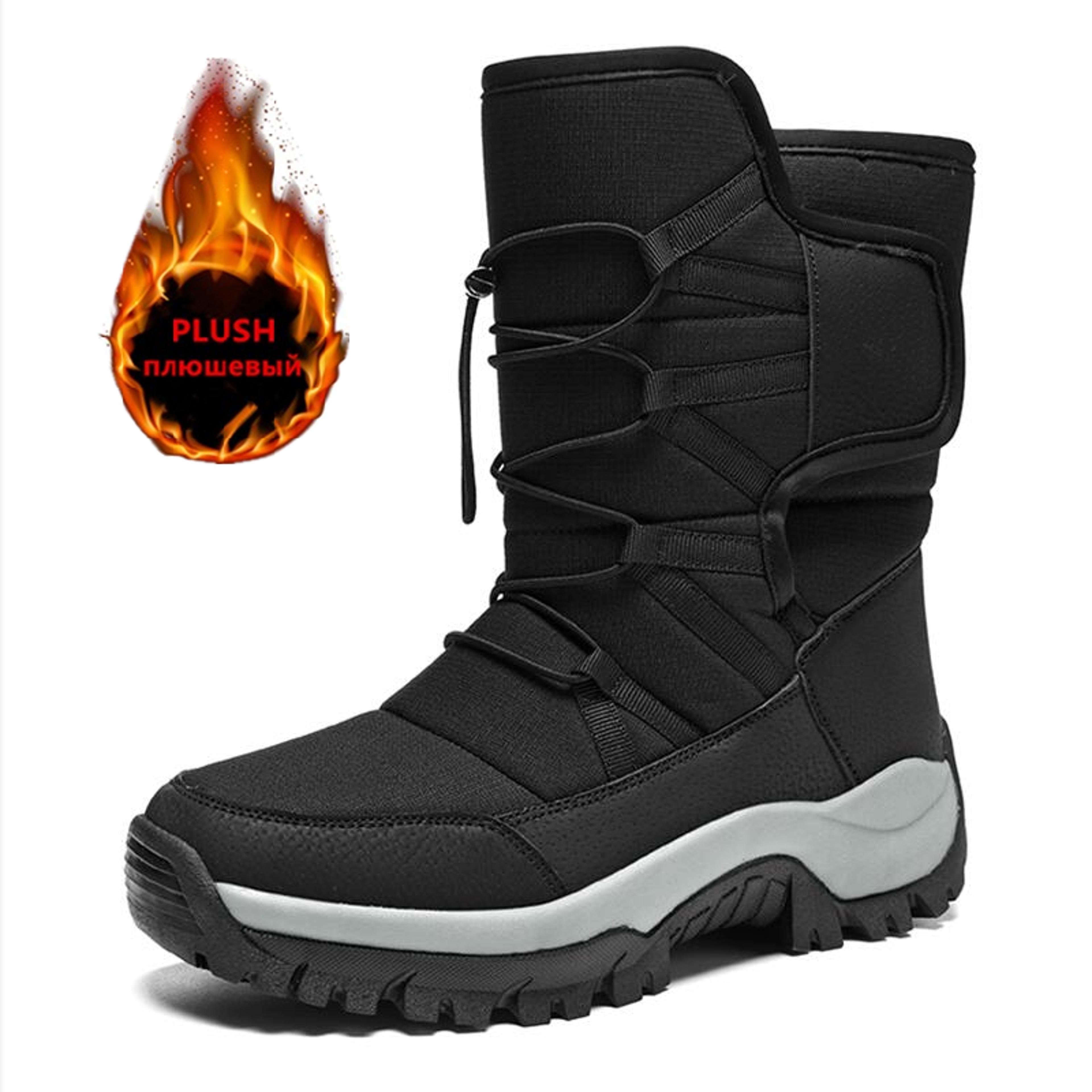 waterproof brand winter shoes, warm plush snow boots, non-slip outdoor hiking & work ankle boots for winter