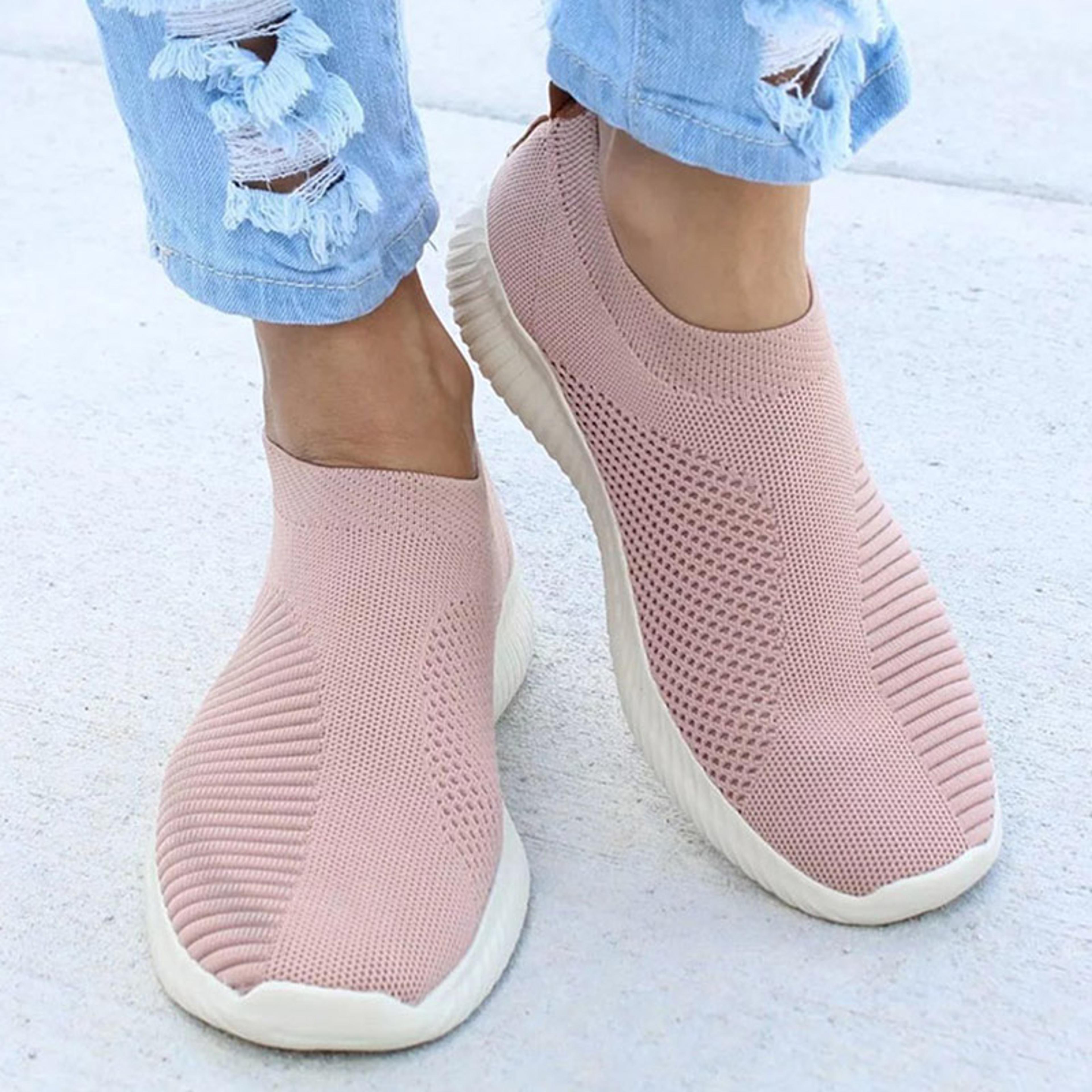 slip on women's sneakers, lightweight breather white casual sports shoes, comfortable vulcanized footwear for women