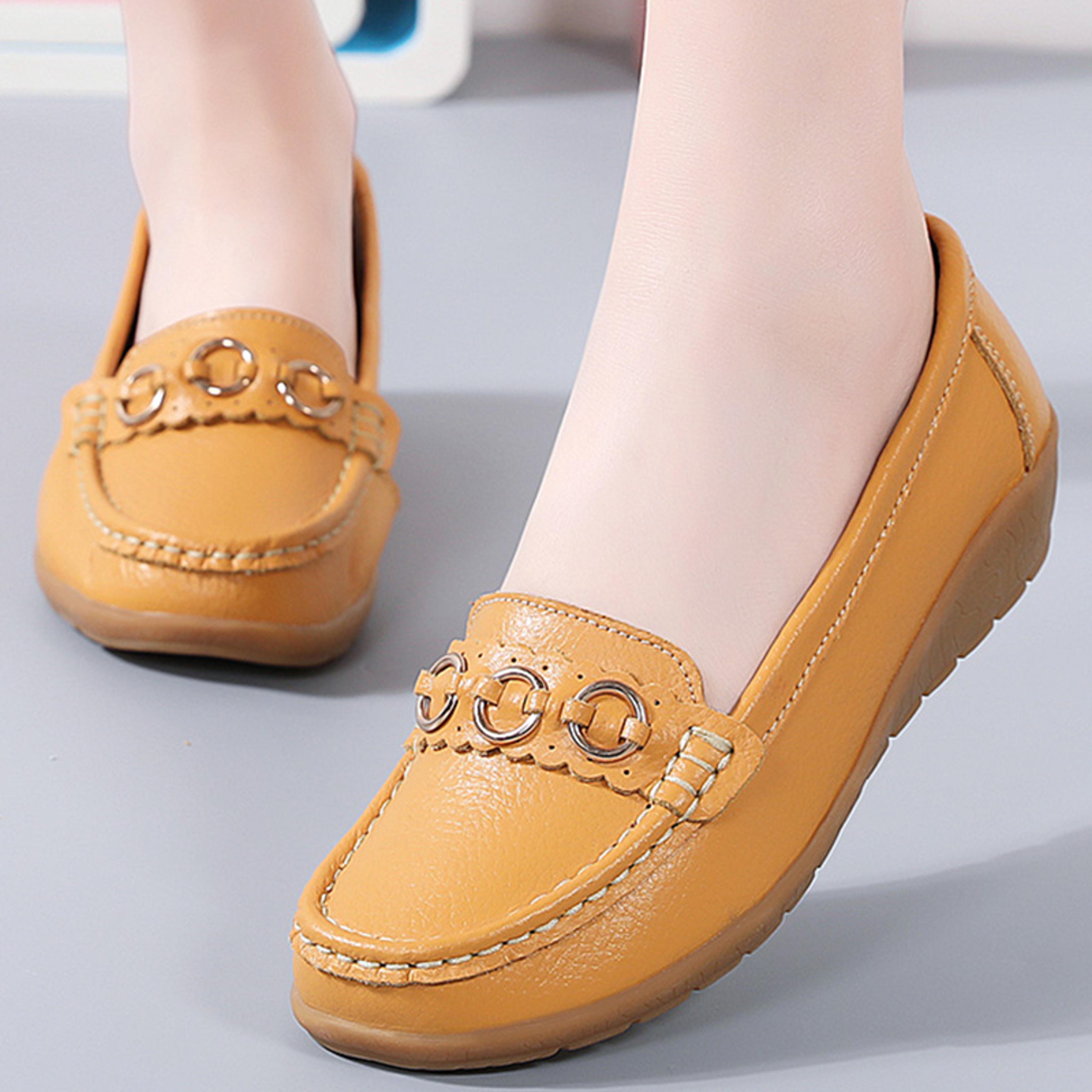 leather woman shoes soft low heels flat shoes for women, casual elegant heel flats comfortable female footwear