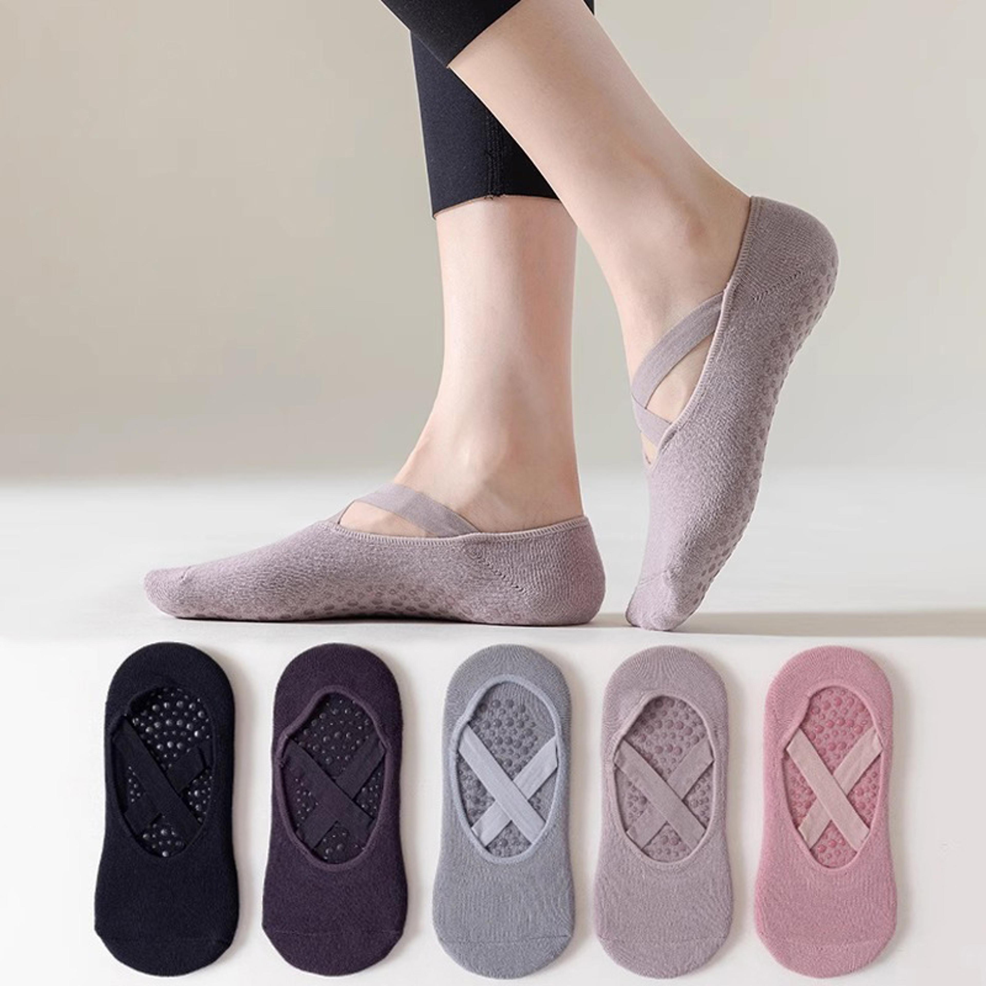 womens professional yoga socks, anti-slip silicone pilates & fitness socks, breathable cotton gym dance sports socks