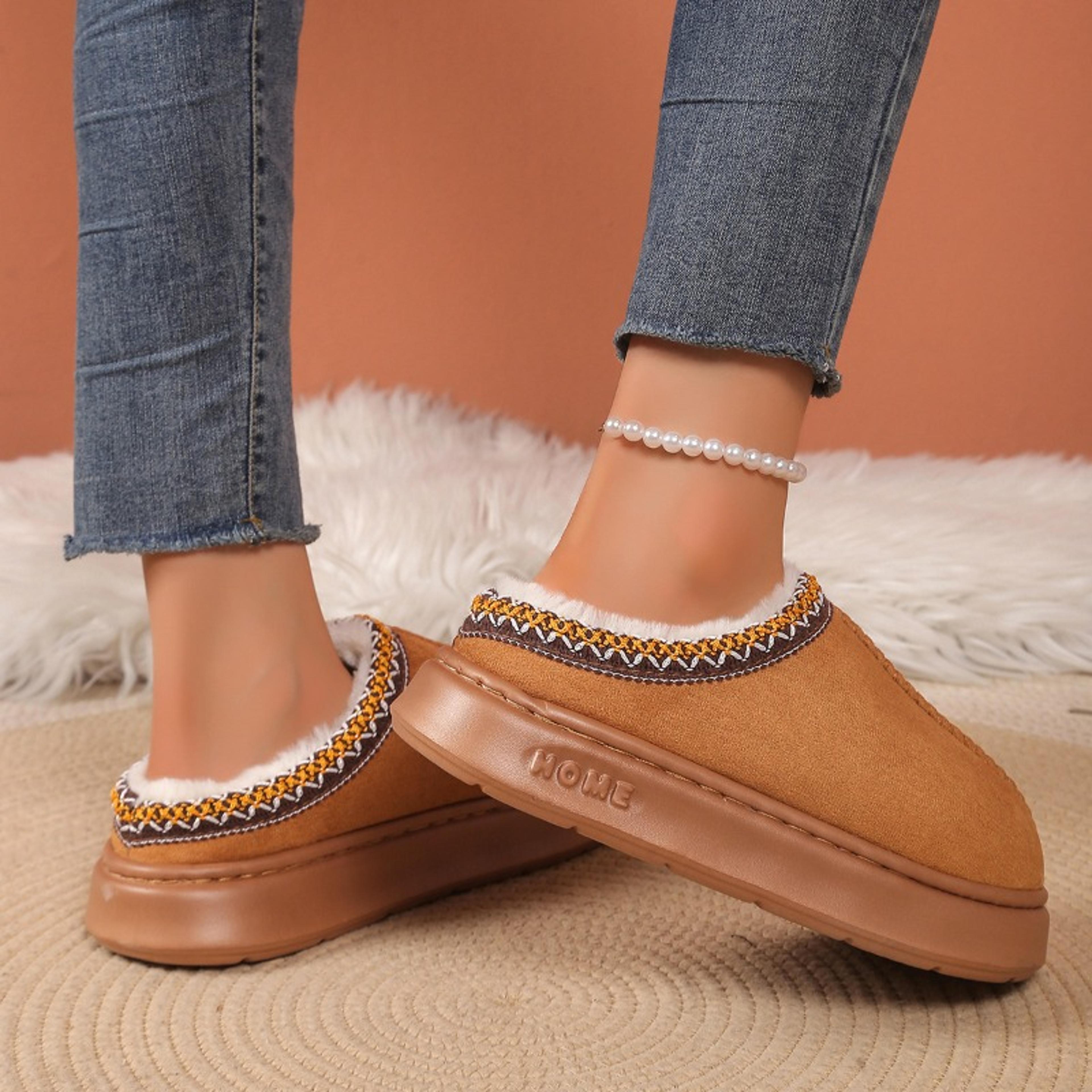 cozy winter cashmere warm slippers for women, thick sole heelless half mop uggs style indoor shoes