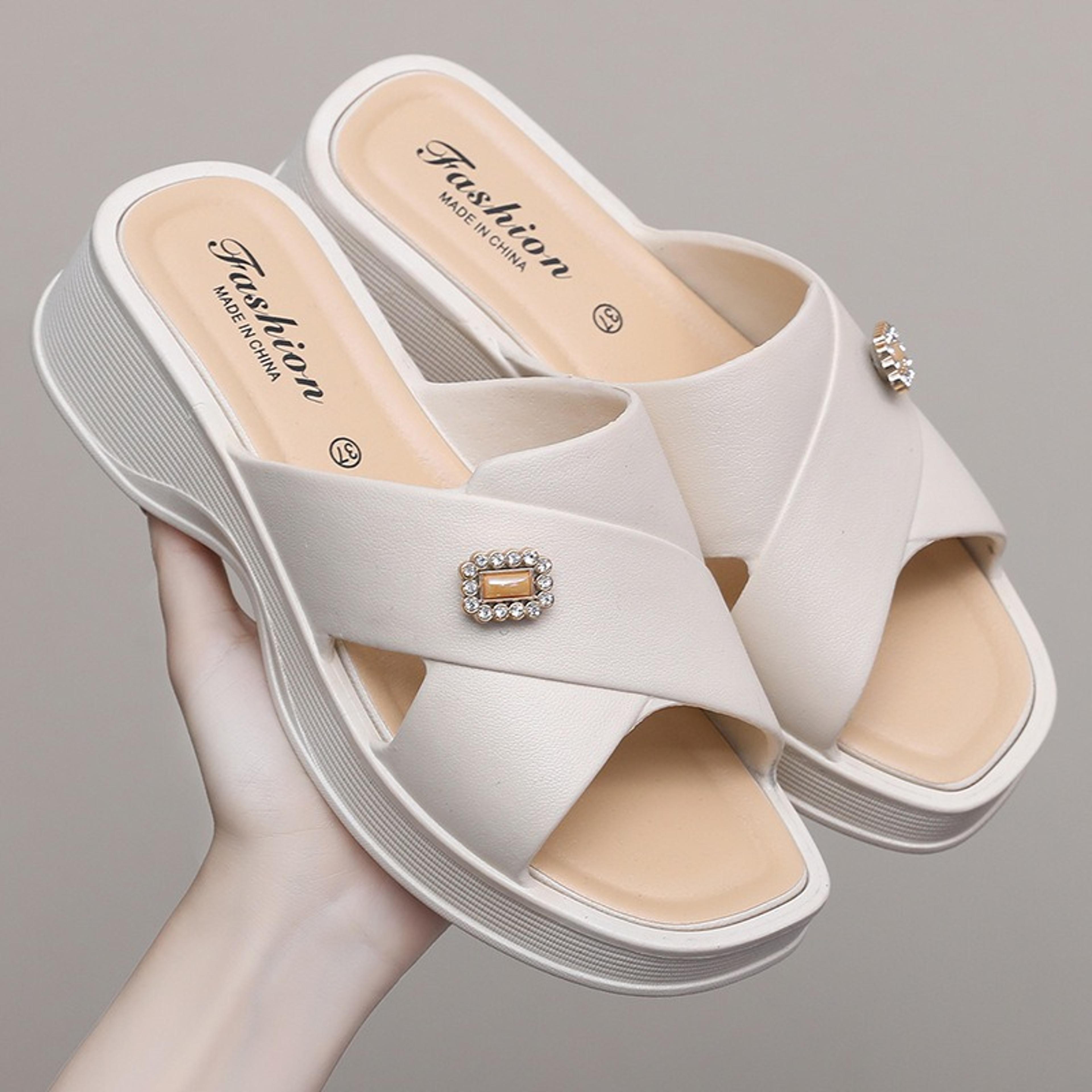 comfortable women shoes summer slippers, fashion wedge heels with thick sole, soft bottom mother shoes
