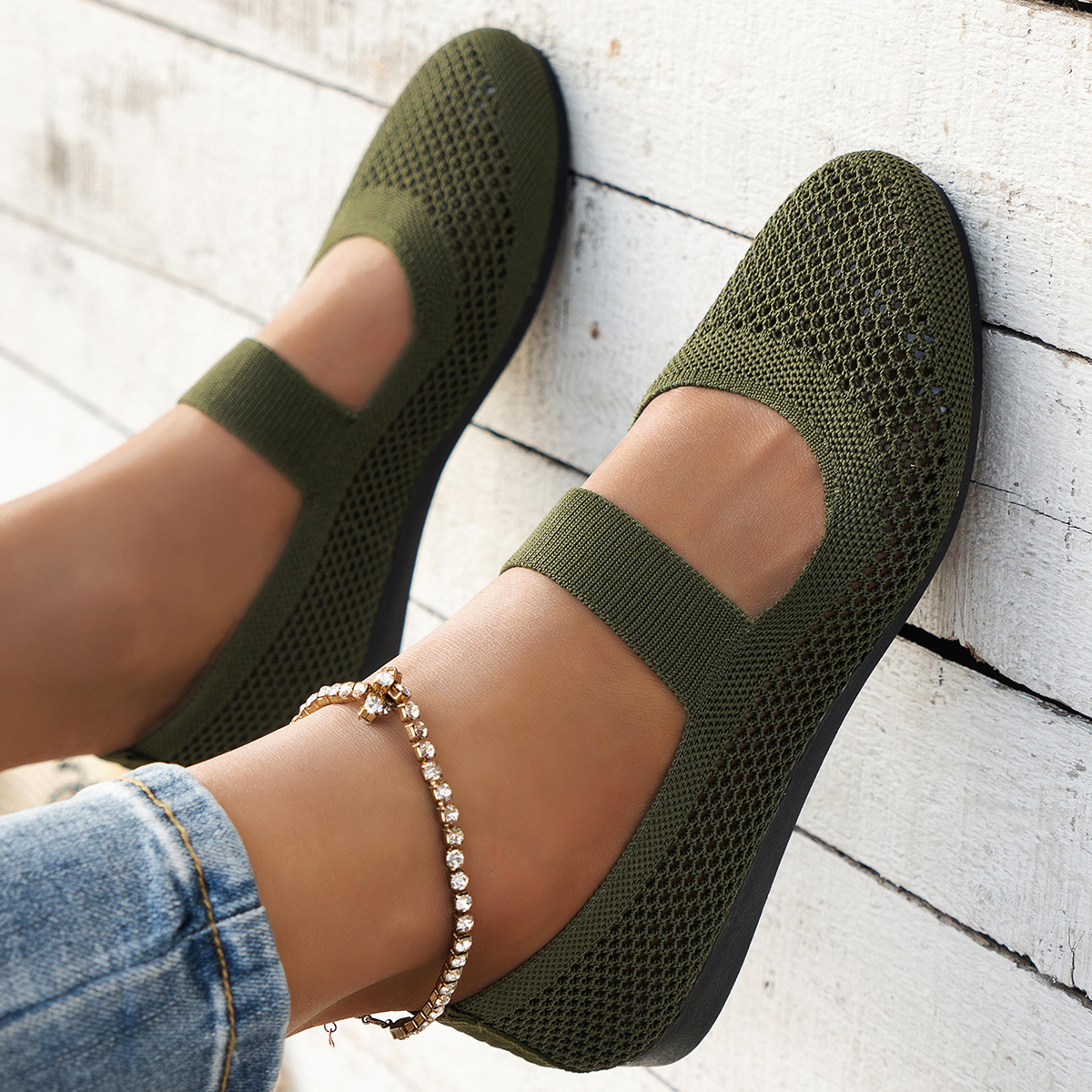 casual summer women's round toe flat shoes, lightweight, breathable, solid color slip-on flats