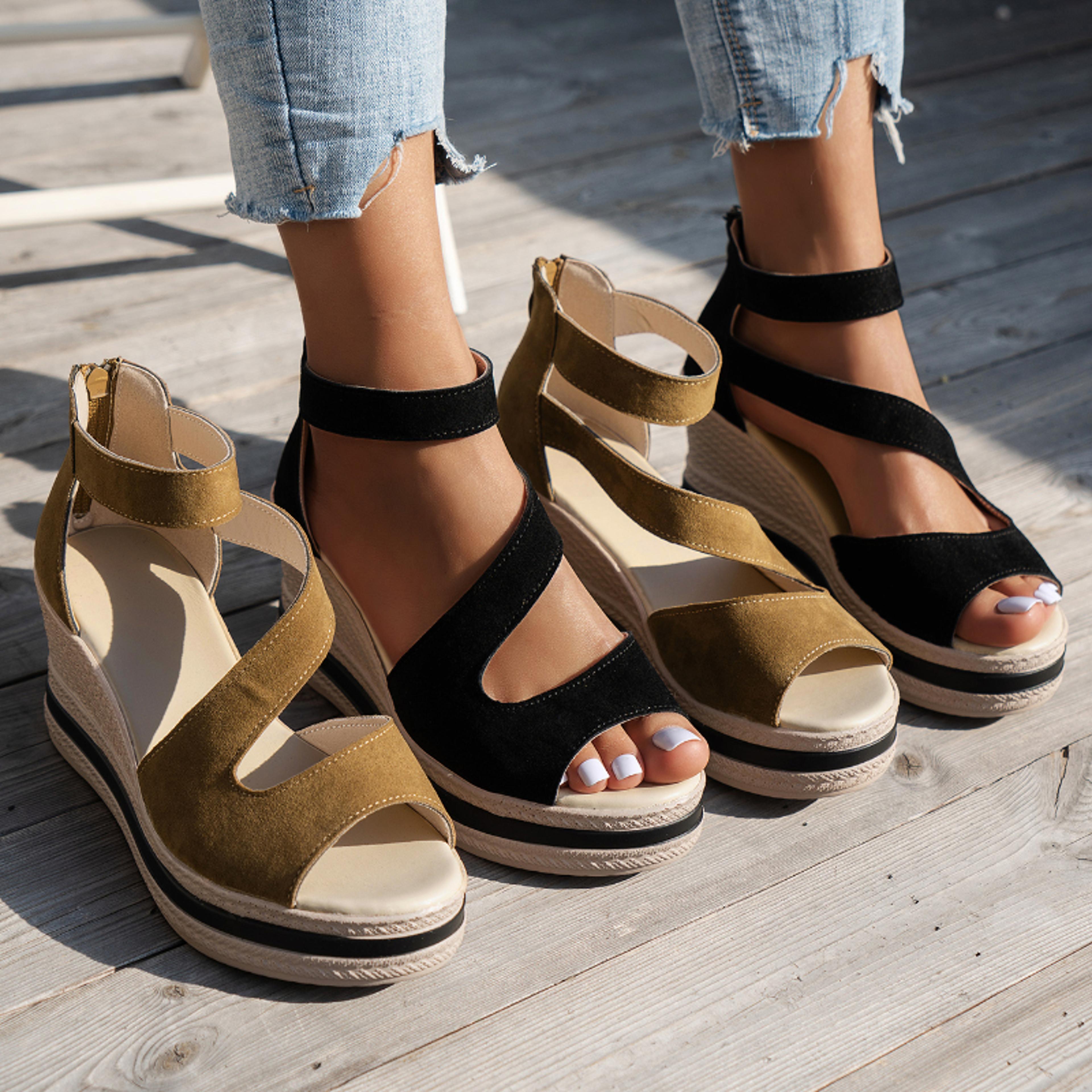 open toe platform wedge sandals for women, casual zipper fish mouth shoes, lightweight non slip designer sandals