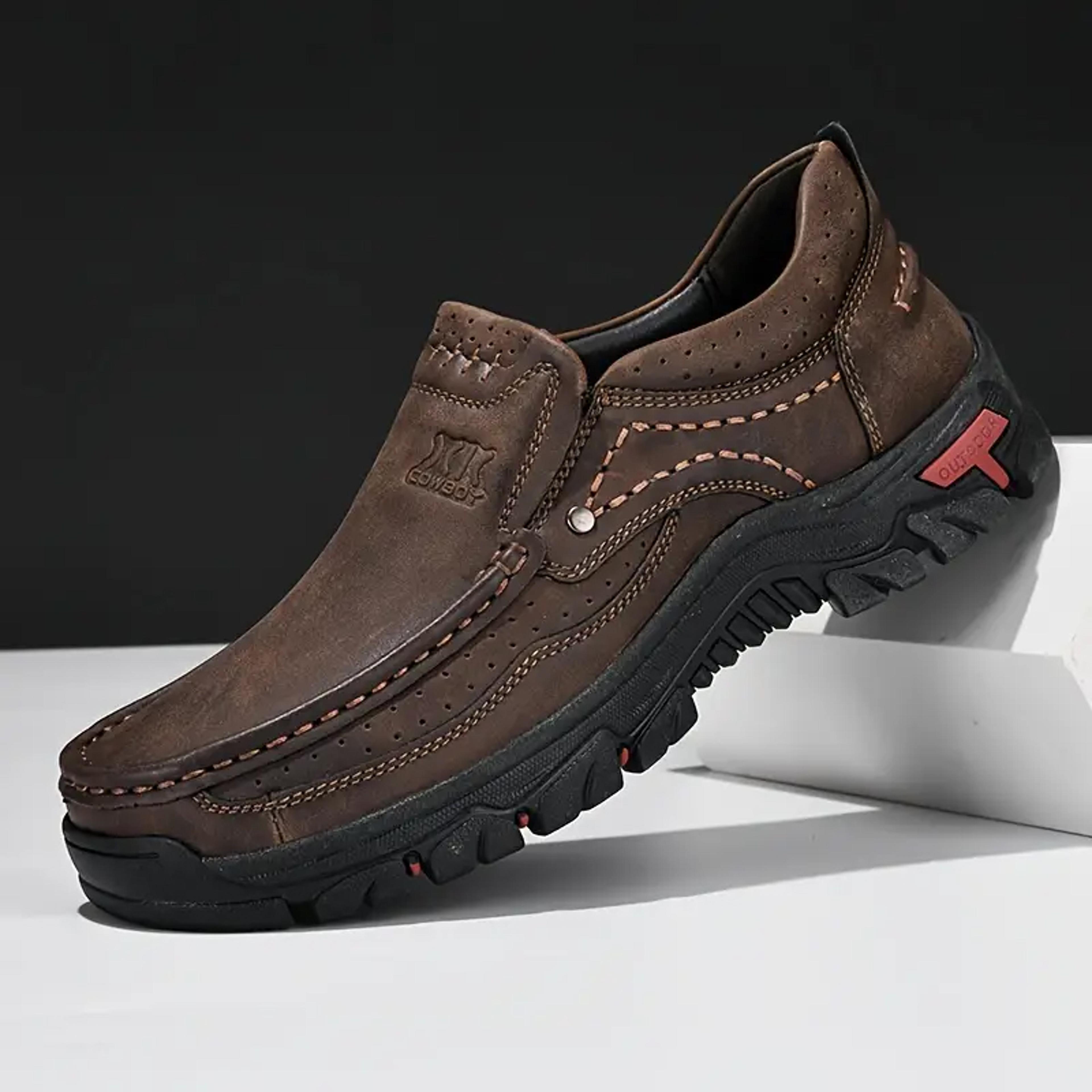 men leather shoes, handmade casual loafers, outdoor slip on moccasins, non slip walking flats