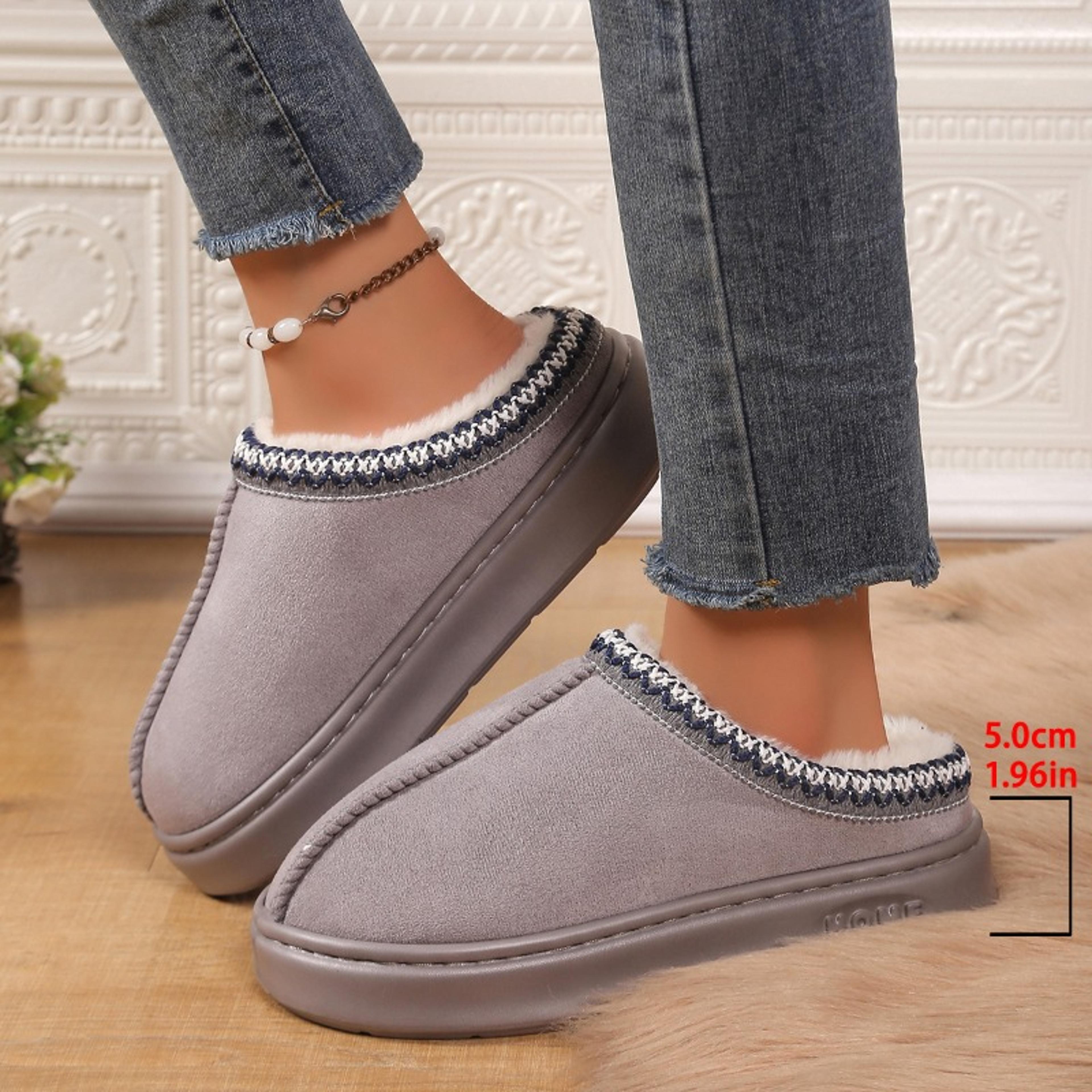 womens warm cashmere slippers, thick sole cozy half mop shoes, soft uggs style winter footwear