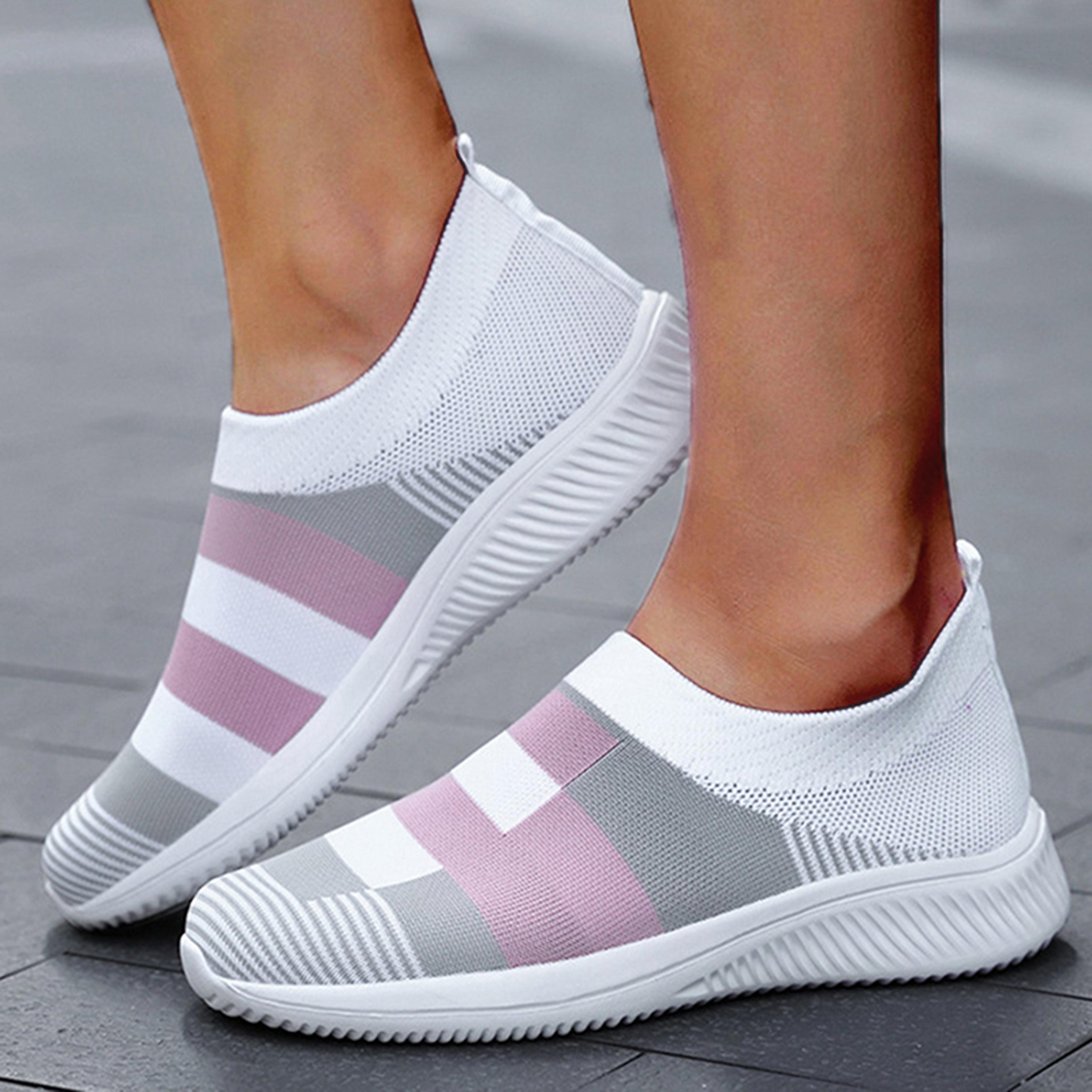 soft womens sneakers, slip on sock shoes for walking, fashion comfort sneakers, plus size women's footwear