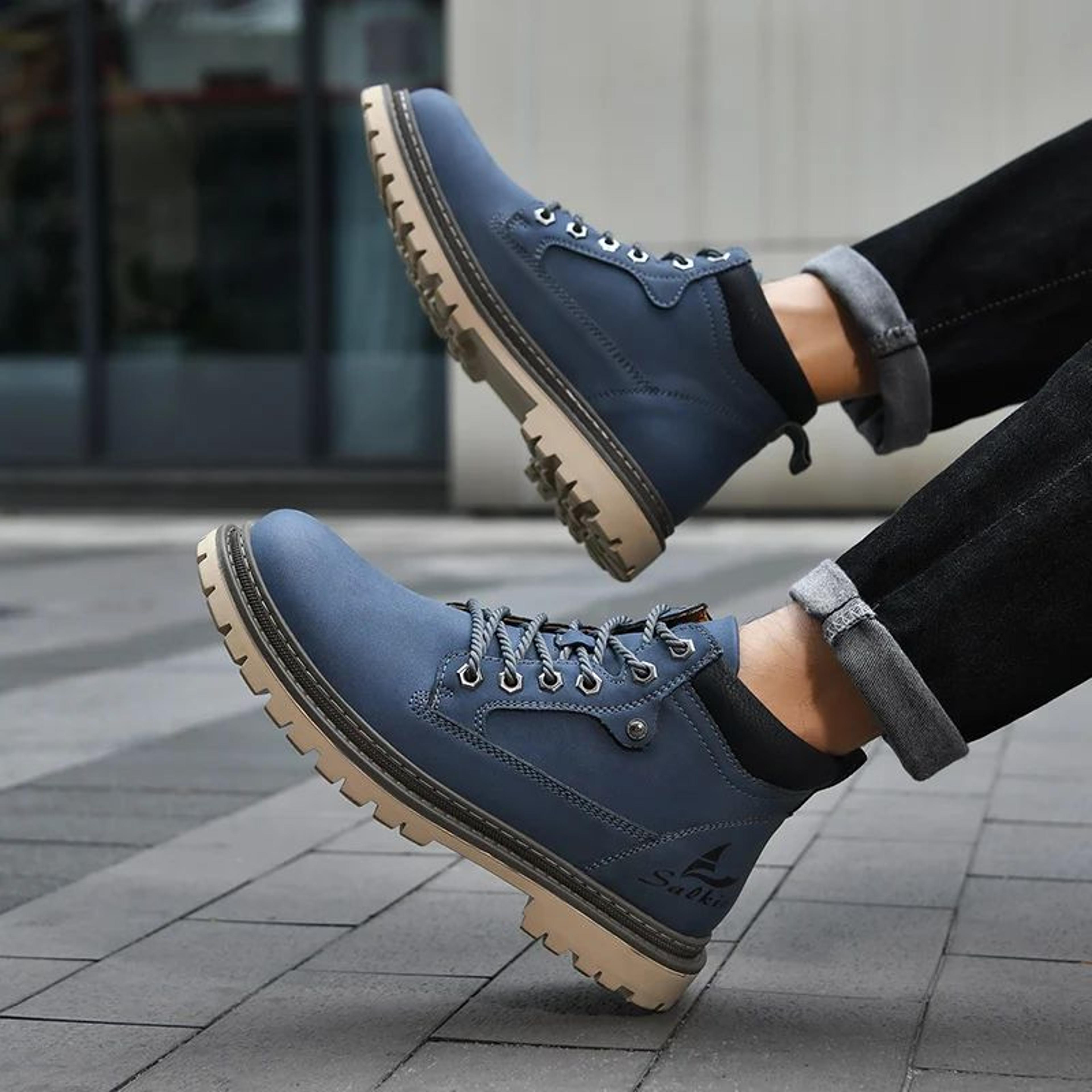 high top handmade men boots, ankle winter leather shoes, outdoor hiking sneakers, hombres botas, anti slip footwear