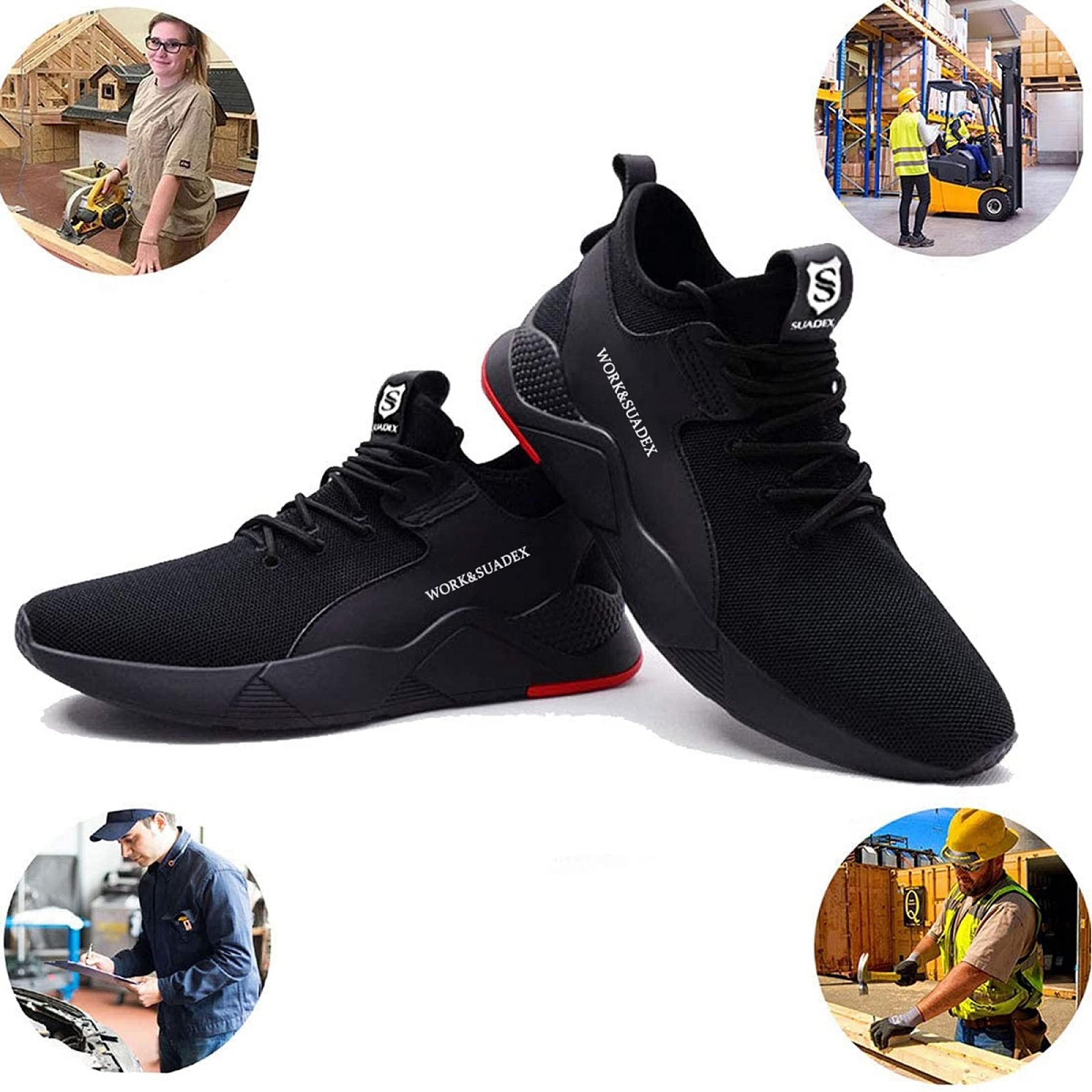 steel toe cap work boots for men, anti-smashing puncture proof construction shoes, non-slip breathable safety work