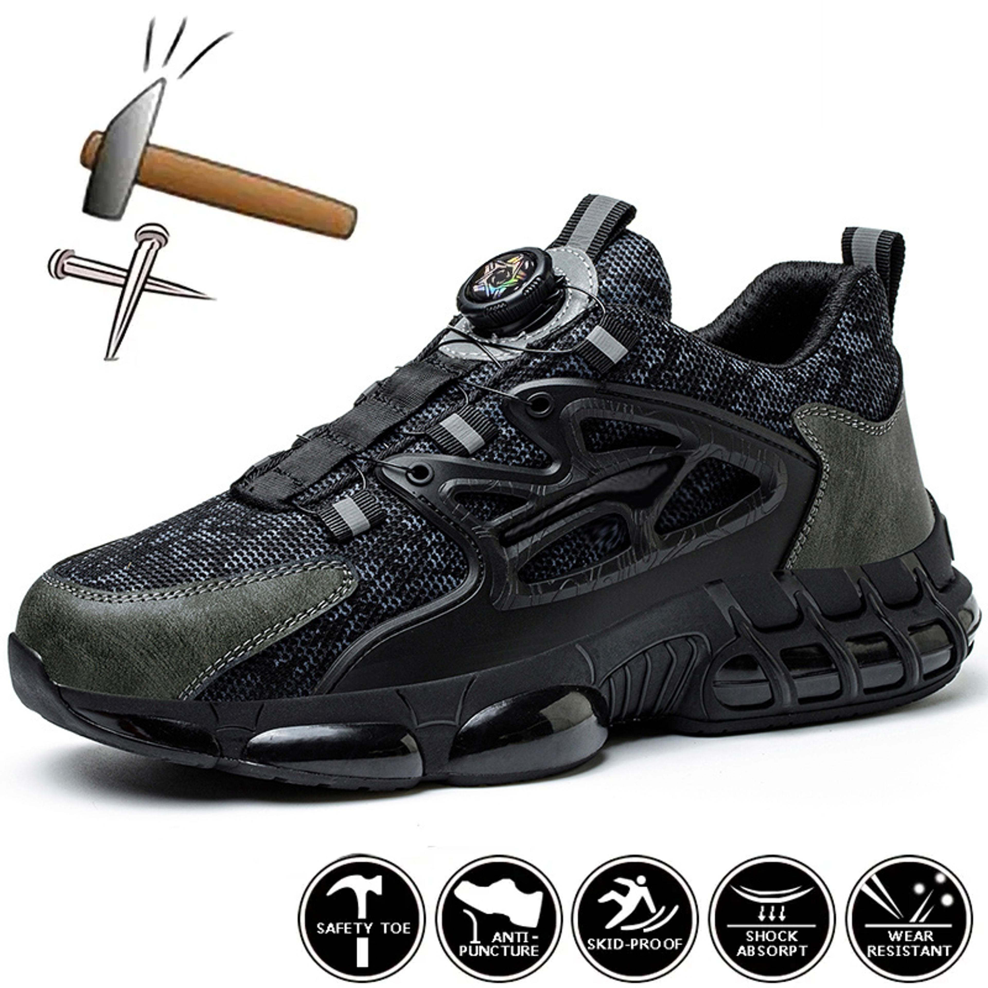steel toe sneaker, rotating button safety shoes men, puncture proof work safety boots, air cushion work shoes