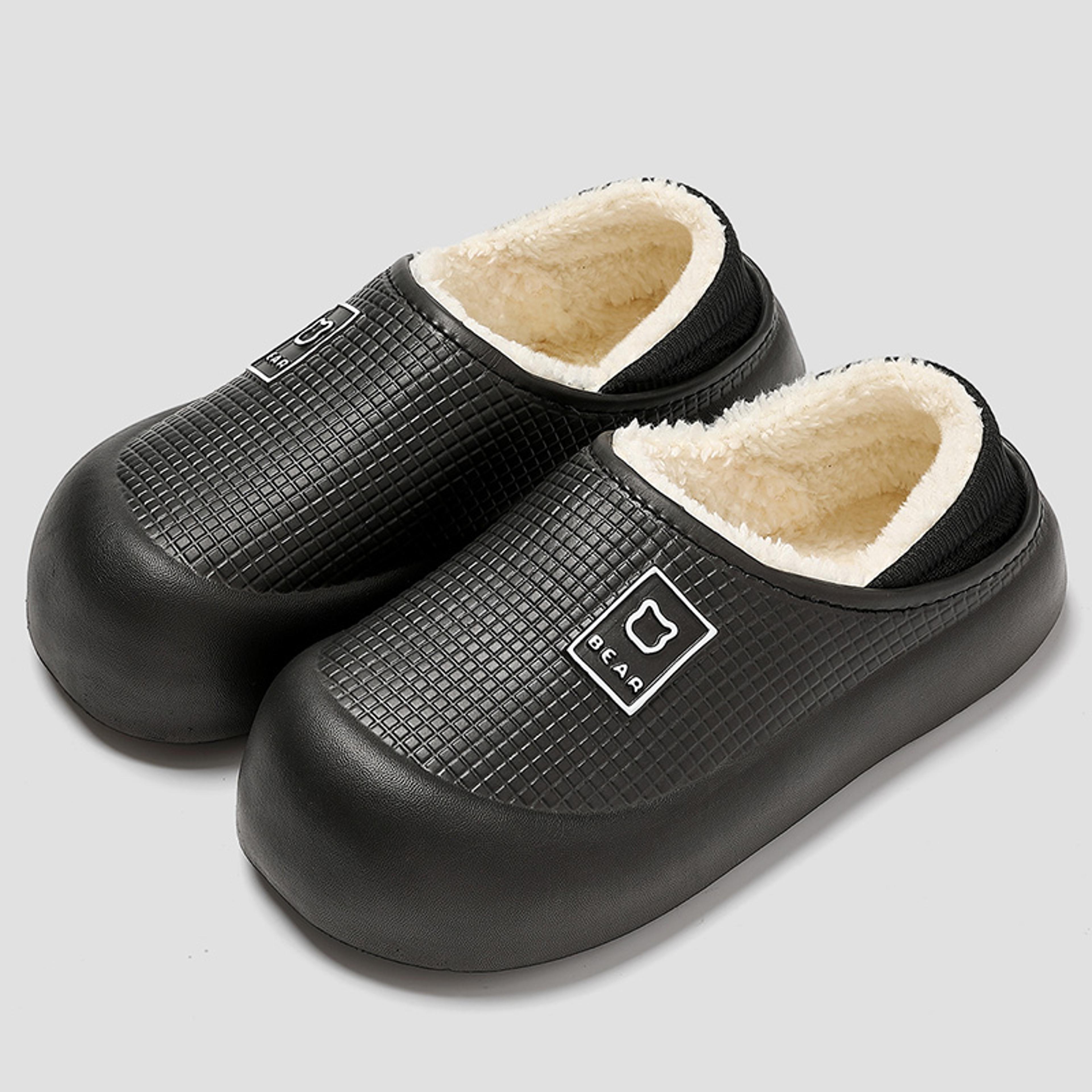 waterproof cotton slippers winter non slip indoor outdoor plush shoes for women men thick bottom cute bear couple home