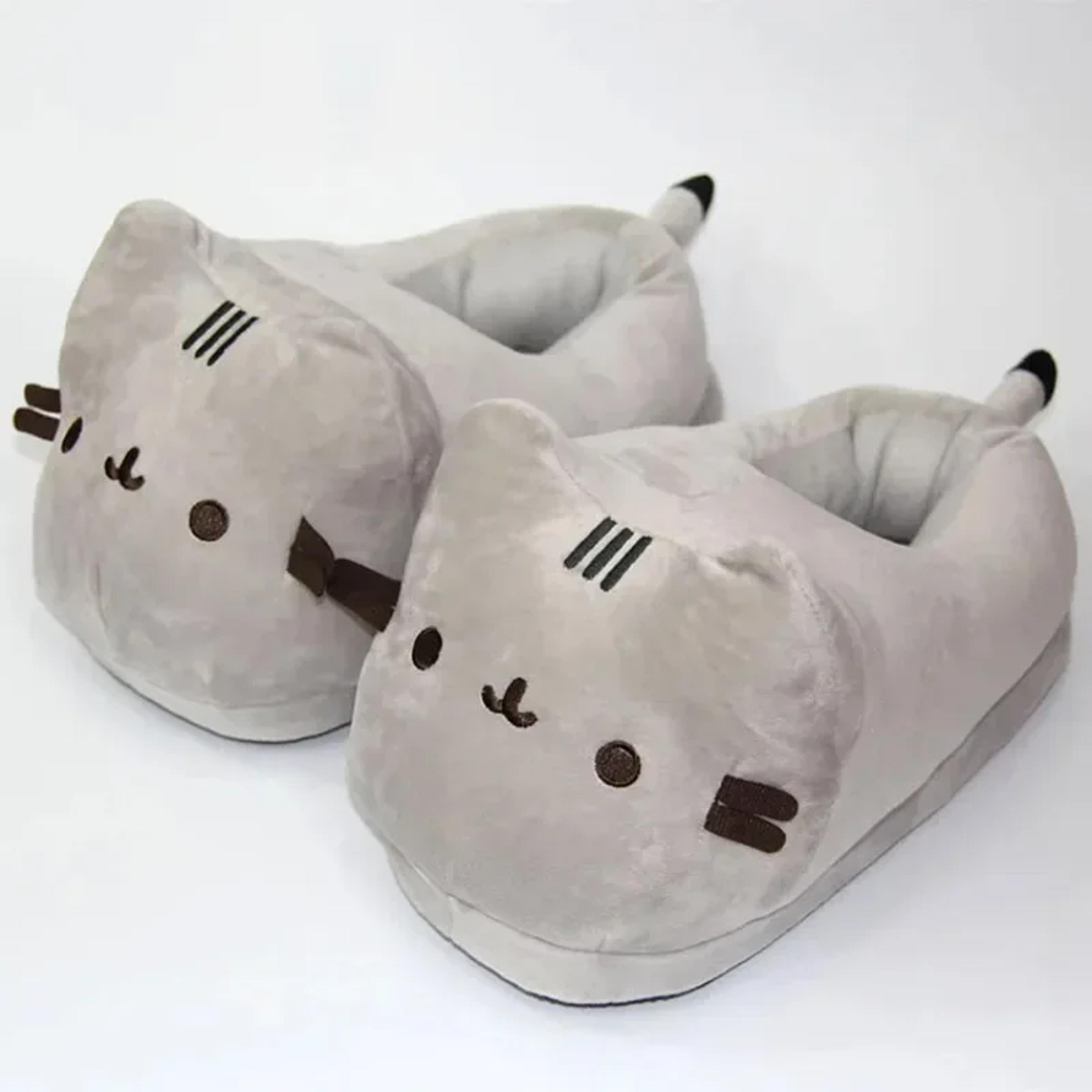warm winter slides cartoon full covered cat slippers soft plush doll indoor cute anime bedroom shoes home use