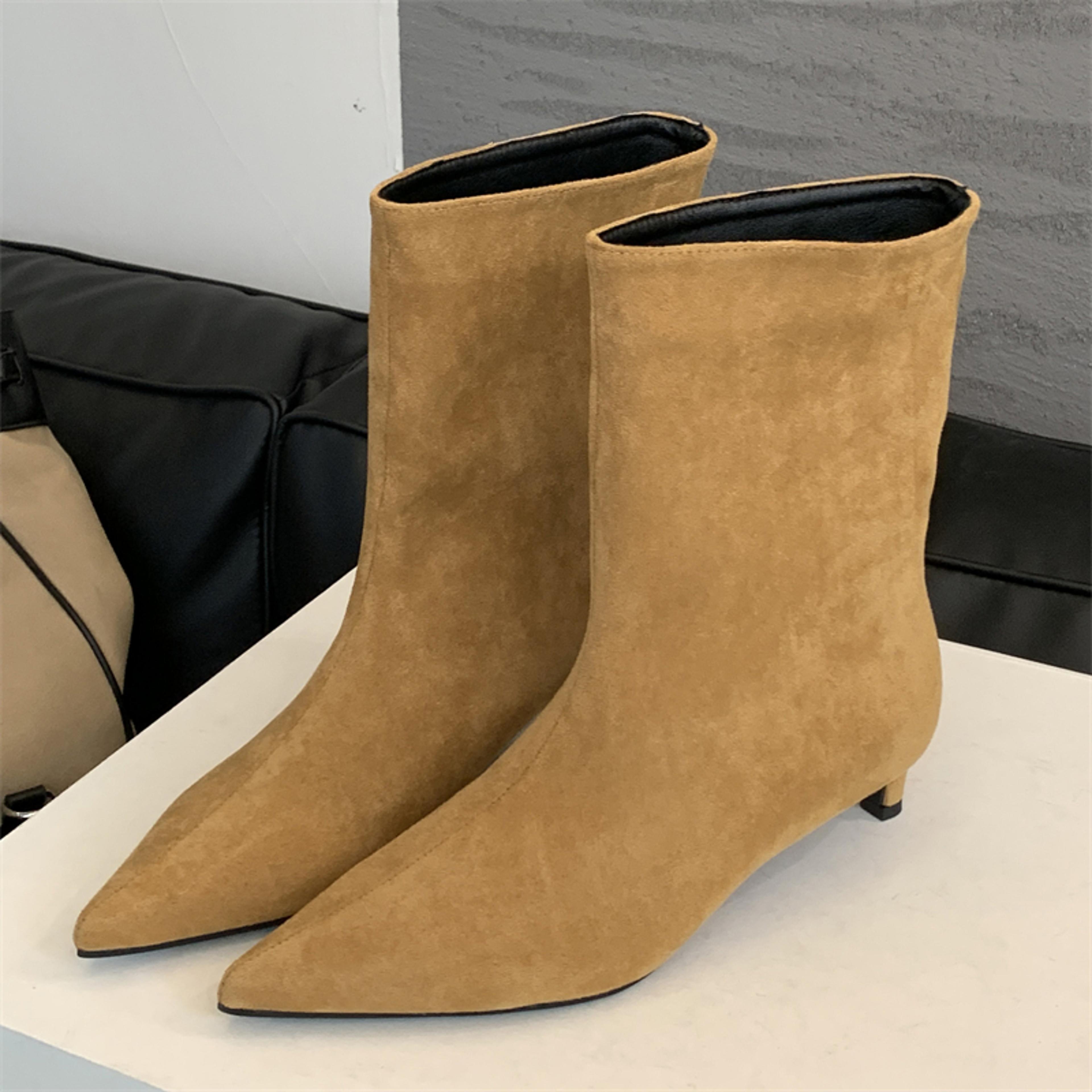 designer pointed toe ankle boots women autumn winter vintage thin low heel short modern shoes