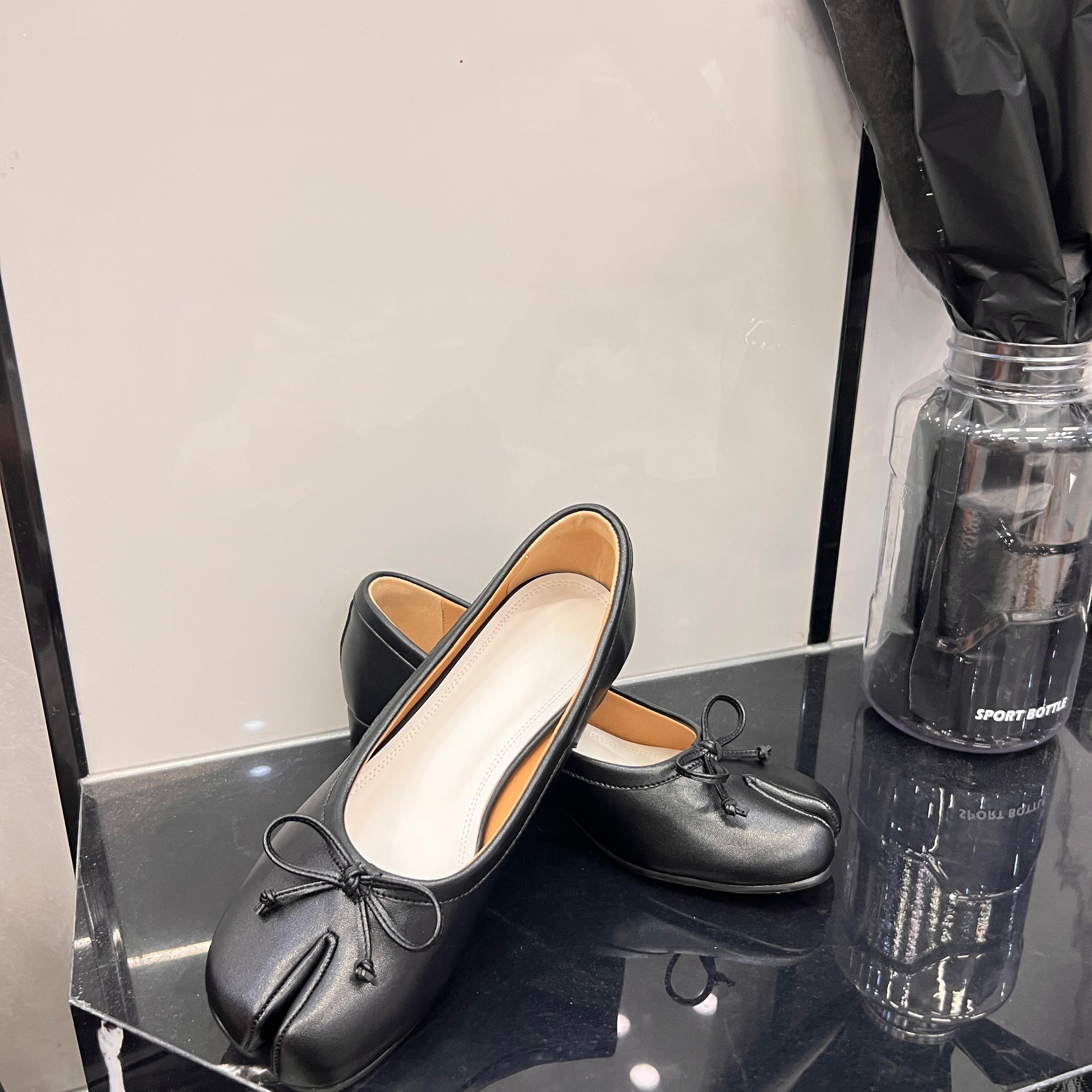 women spring flats with bow tie front split toe soft leather slip on ballet tabi shoes for girls