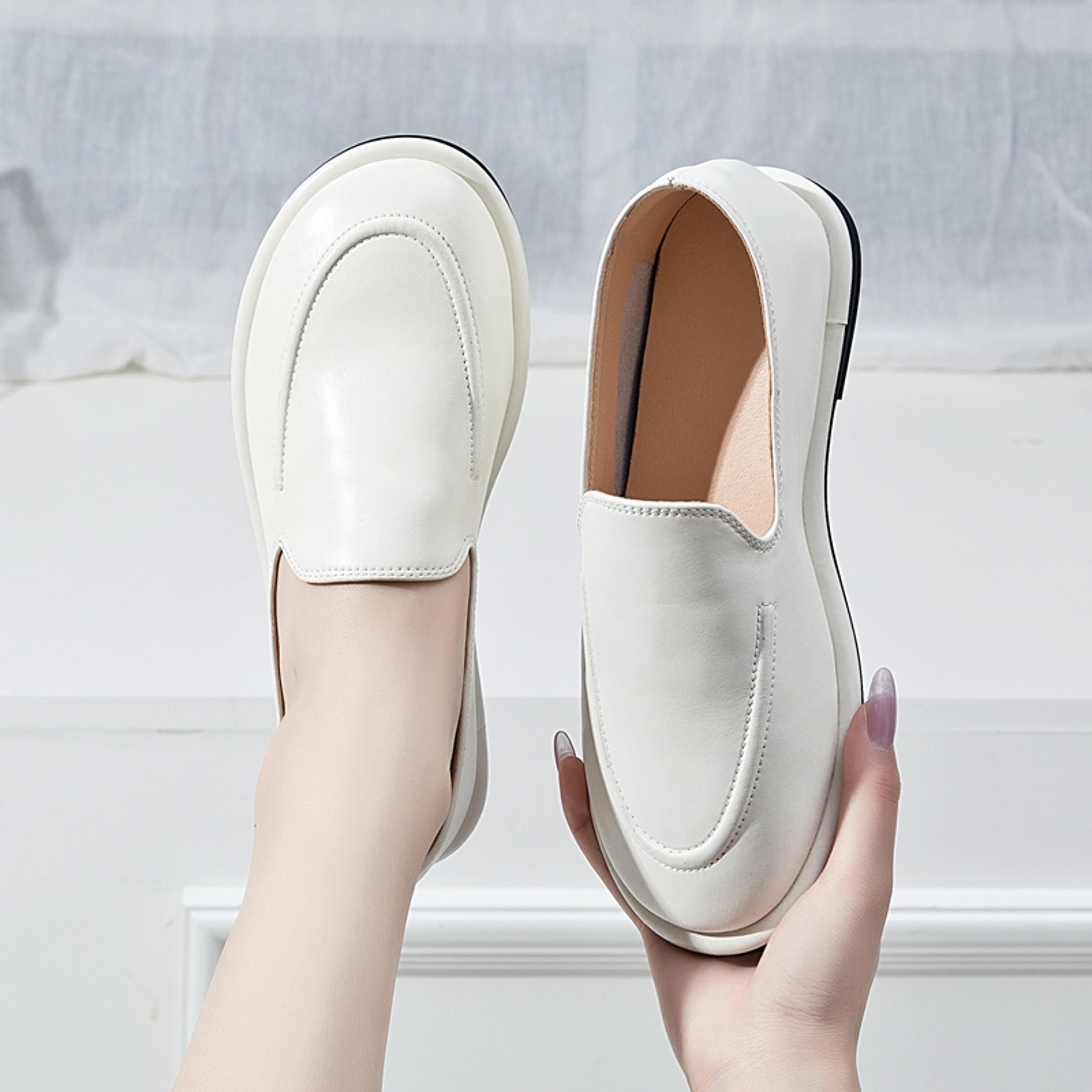 new spring loafers for women genuine leather round toe slip-on soft flats shoes one foot comfort