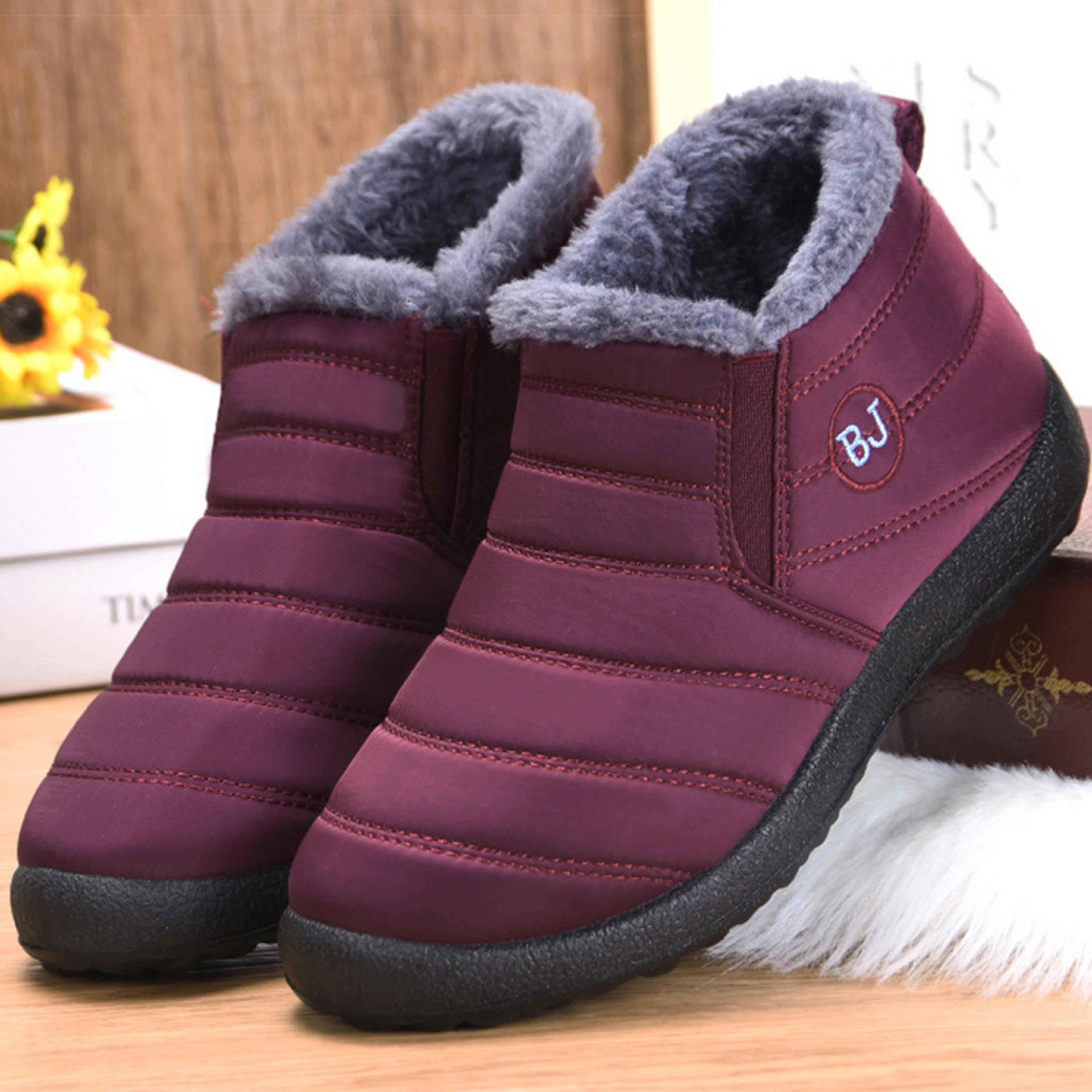 slip on ankle boots for women winter snow boots keep warm black short boot, fur lined women boots for winter